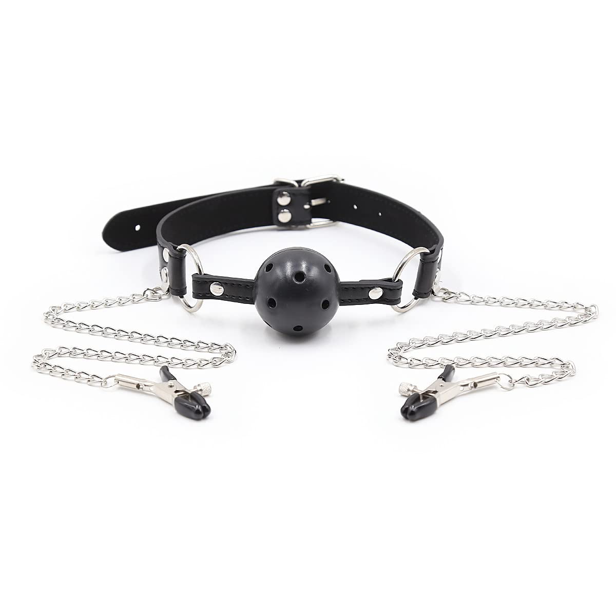 Lockable Mouth Ball Gag with Adjustable Nipple Clamps - BDSM Bondage Gear for Adults, Sensual Play Accessories for Couples - Perfect for Role Play, Spice Up Your Intimate Moments