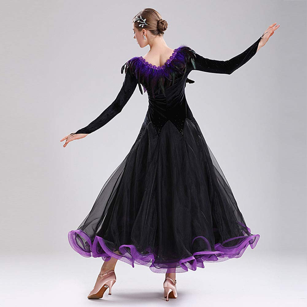 Elegant Ballroom Dance Dress for Women - Feather Big Swing Collar Competition Dress - Perfect for Latin, Standard & Swing Dancing Events