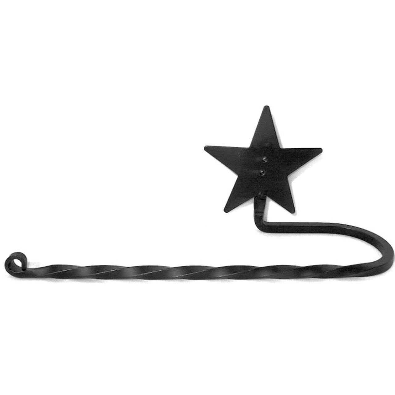 Twisted Wrought Iron Towel Bar with Star Design - Satin Black Solid Metal Bathroom Towel Holder for Rustic Farmhouse Decor