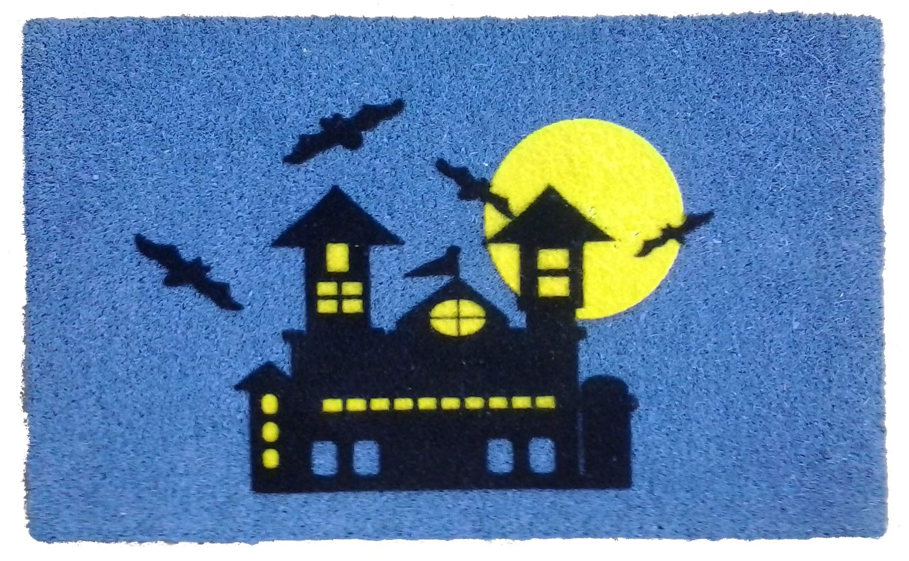 Haunted House Halloween Doormat - 30 x 18 Inch Flocked Coir Welcome Mat with Vinyl Backing, Non-Slip Entry Rug for Spooky Home Decor - Perfect for Front Door, Porch, and Halloween Party Decorations