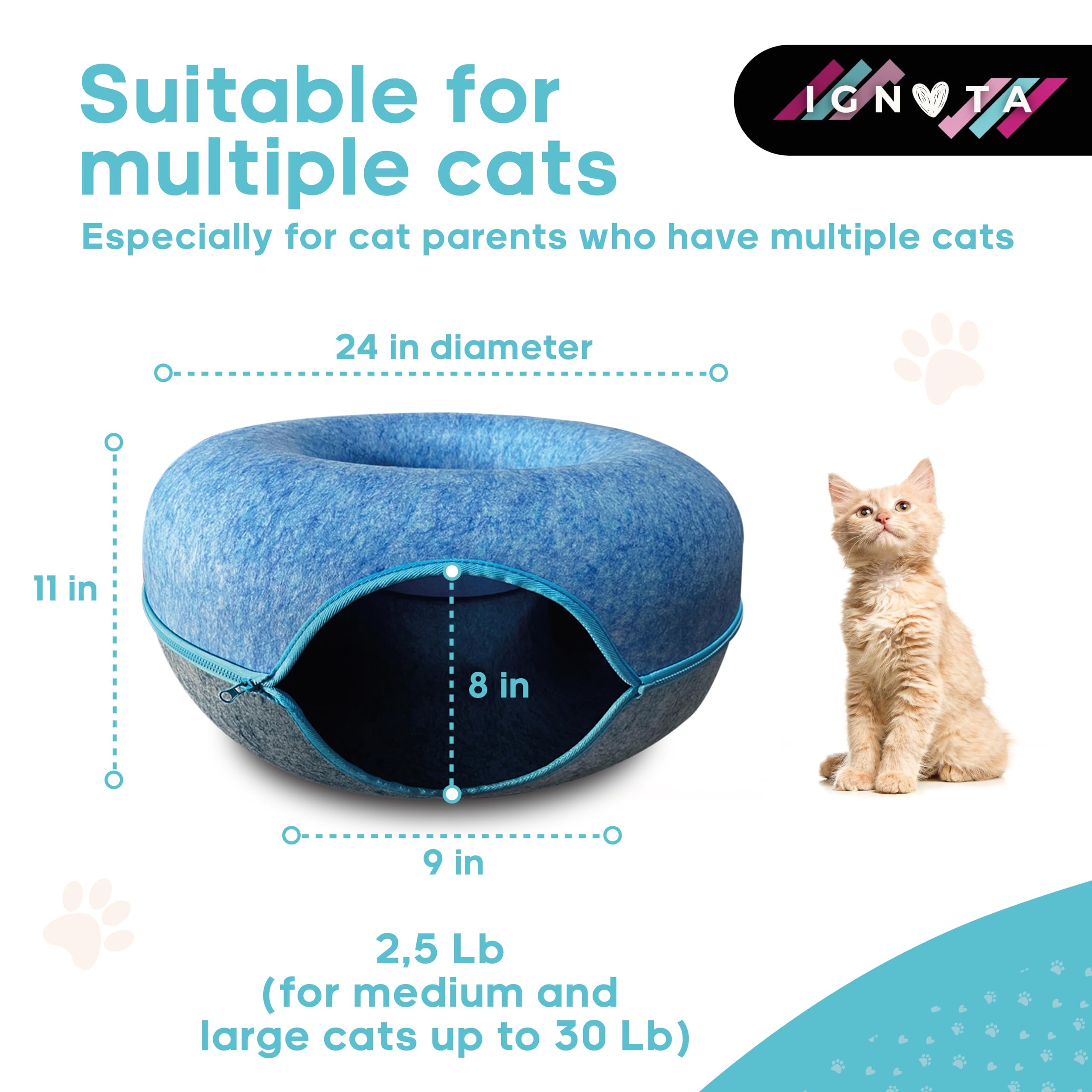 XL Cat Tunnel Bed for Indoor Cats - Donut Cat Cave for Play & Sleep