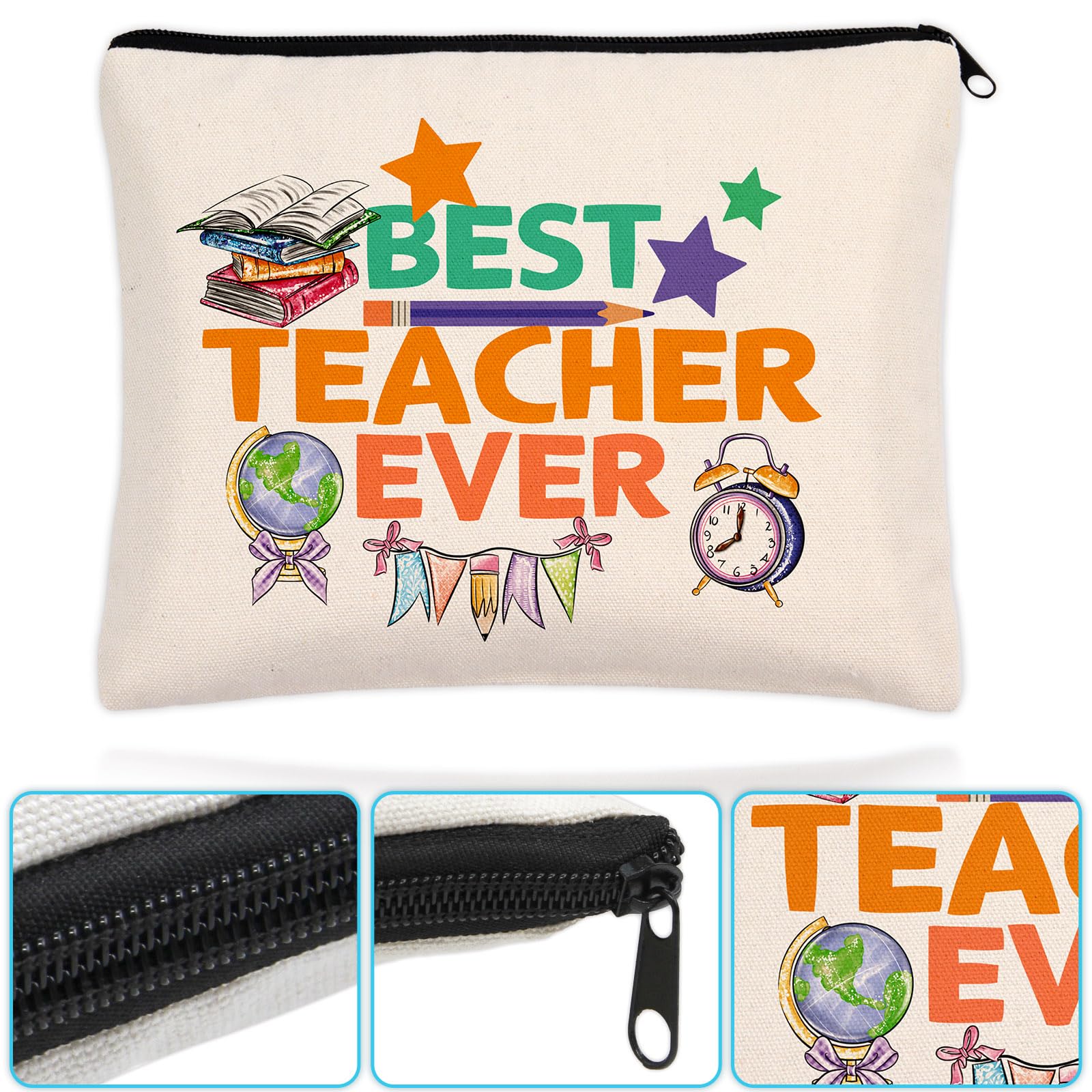 WorldBazaar 6-Piece Teacher Appreciation Gift Set - Makeup Bags, Blessing Cards & Keychains - Perfect for Teacher's Day, Week & End of Year - Great for Cosmetics, Jewelry & Small Essentials