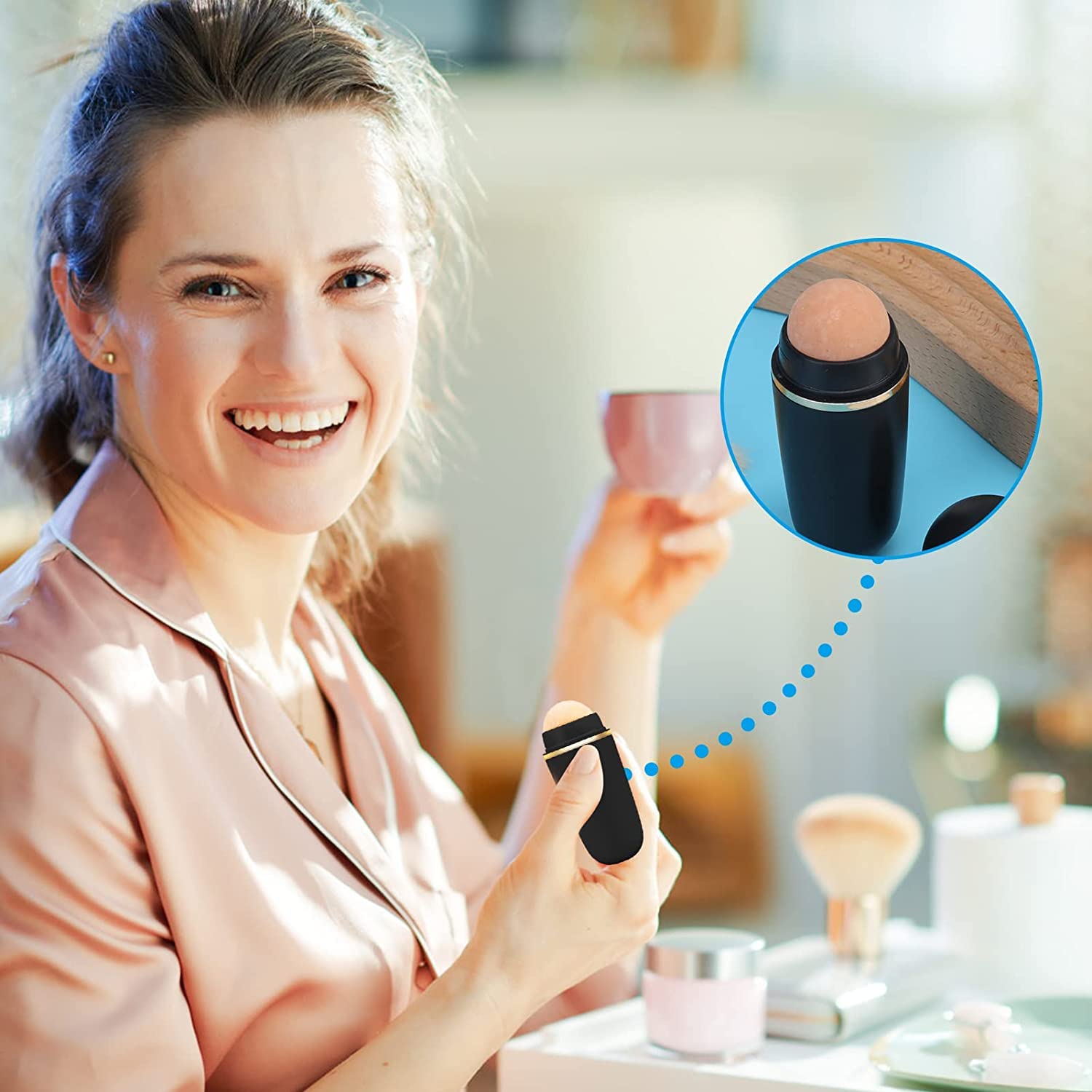 Volcanic Stone Face Roller for Oily Skin - Reusable Oil Absorbing Roller | Natural Pore Minimizer & Makeup-Friendly Skincare Tool | Perfect for On-the-Go Oil Control, Gym, Travel & Touch-Ups