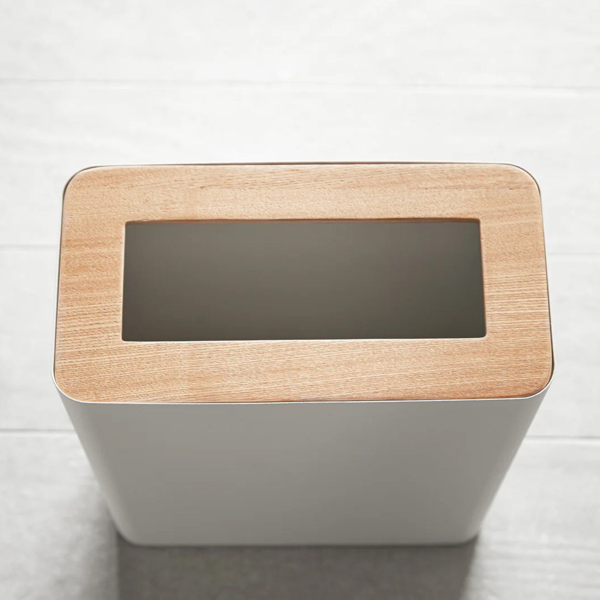 YAMAZAKI Rin White Square Trash Can & Paper Bin - Perfect for Office, Kitchen, and Bathroom Waste Disposal