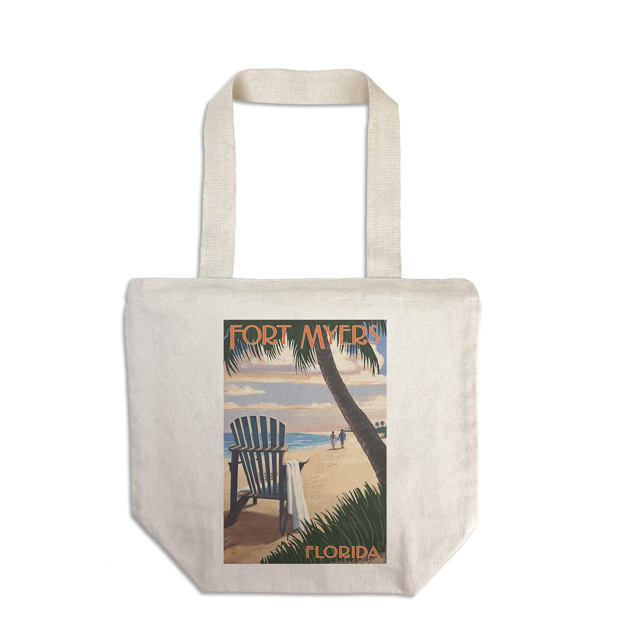 Lantern Press Fort Myers Florida Adirondack Chair on The Beach - 100% Cotton Canvas Reusable Tote Bag for Shopping, Beach Trips & Everyday Use