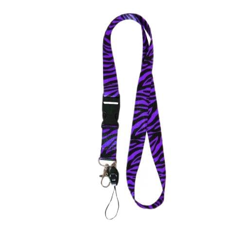 Zebra Purple Animal Print Keychain Lanyard with Quick Release Clip & Phone Strap - Durable Key Holder for Work ID Badge, Office Keys, Gym Membership & School Access Cards