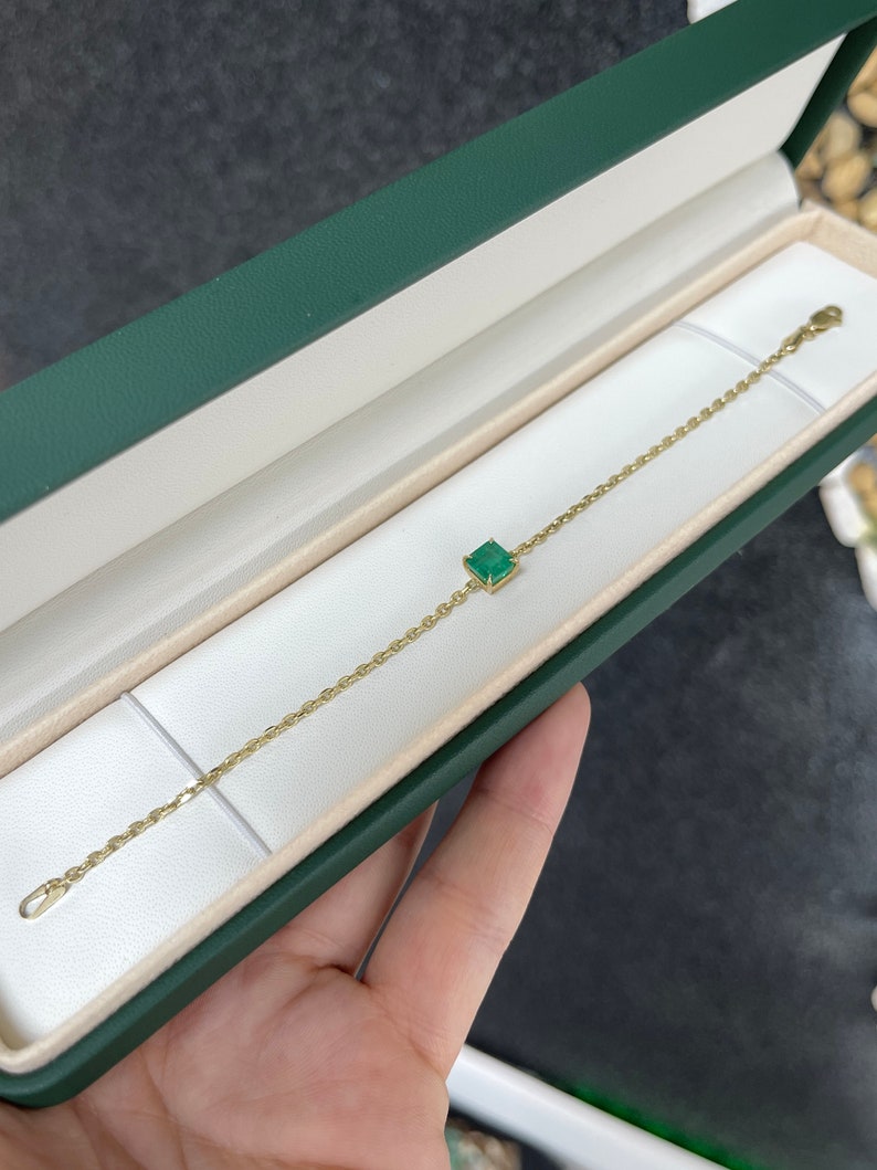 1.70ct 14K Gold Asscher Cut Emerald Bracelet with Diamond Accents - Rich Green Gemstone Jewelry for Women, Perfect for Weddings, Anniversaries & Special Occasions