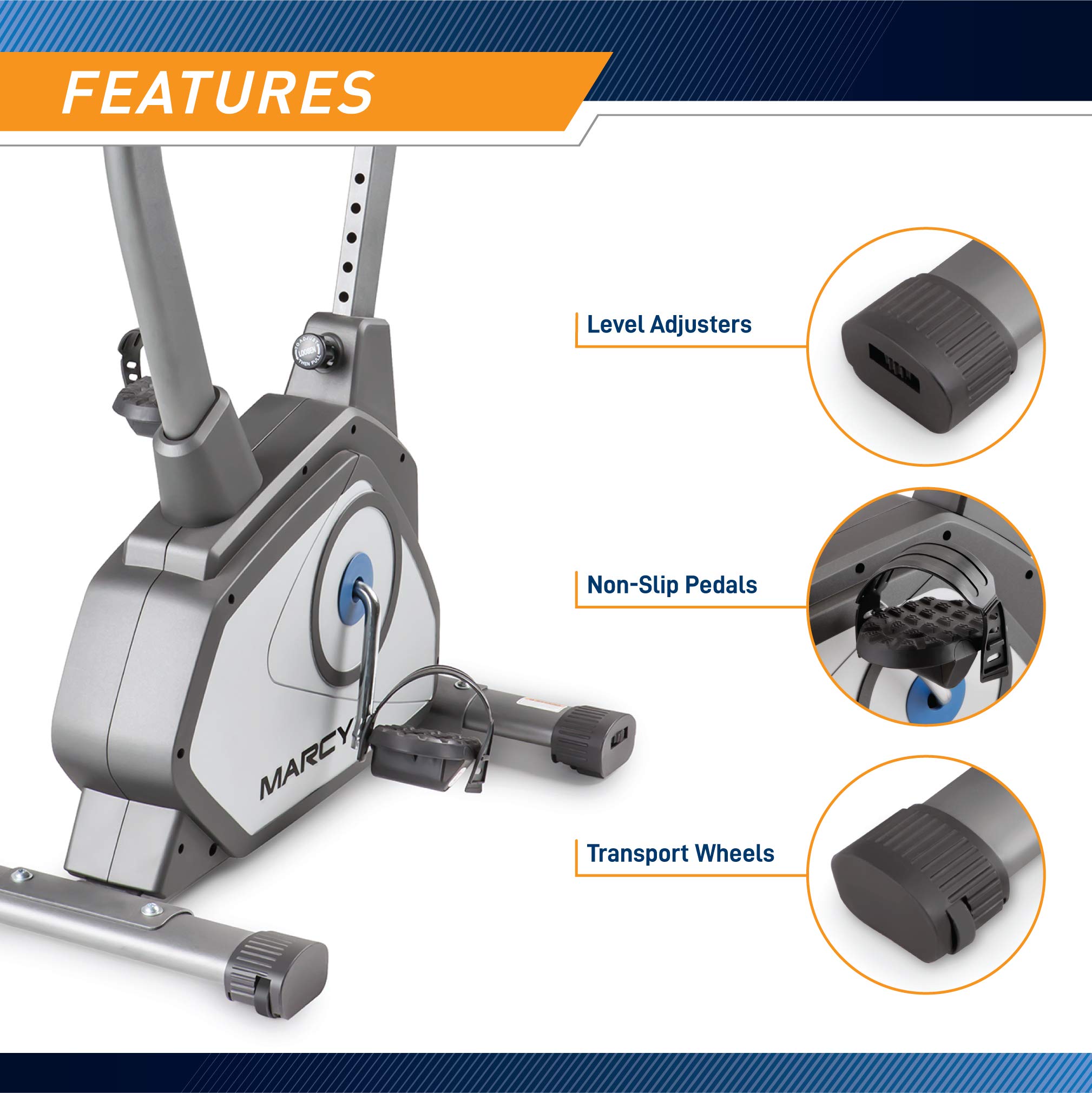 Marcy Magnetic Resistance Exercise Bike - 8 Adjustable Levels for Indoor Cycling Workouts - Perfect for Home Gym, Cardio Training & Weight Loss