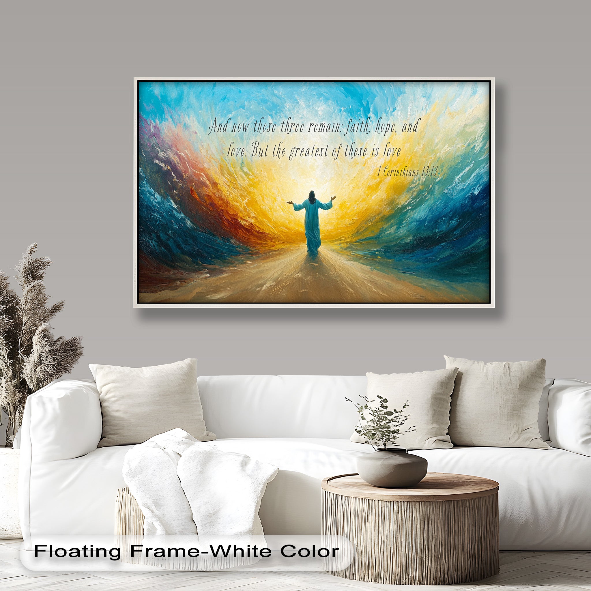 1 Corinthians 13:13 Faith Hope Love Bible Verse Oil Painting - Christian Home Decor, Church Wall Art, Inspirational Gift for Weddings & Baptisms