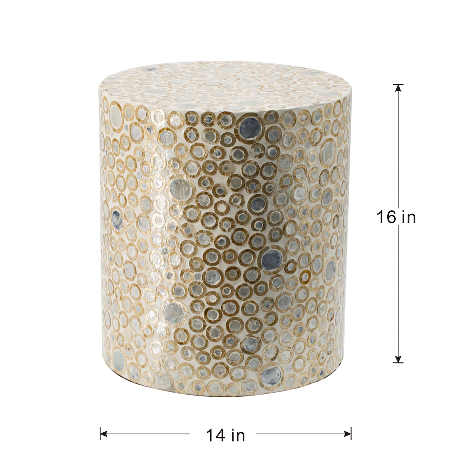 Mother of Pearl End Table - Cream Capiz Stool for Living Room Decor