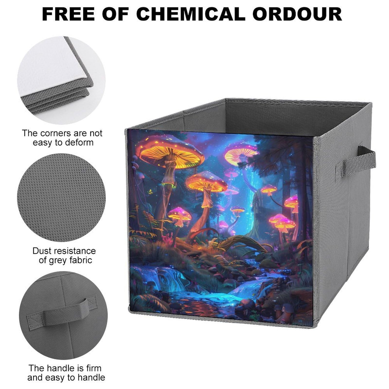 Blacklight Mushroom Folding Storage Cubes - Collapsible Fabric Organizer Bins with Handles for Closet, Nursery & Home Organization (1-Pack) - Perfect for Toys, Books & Laundry Storage