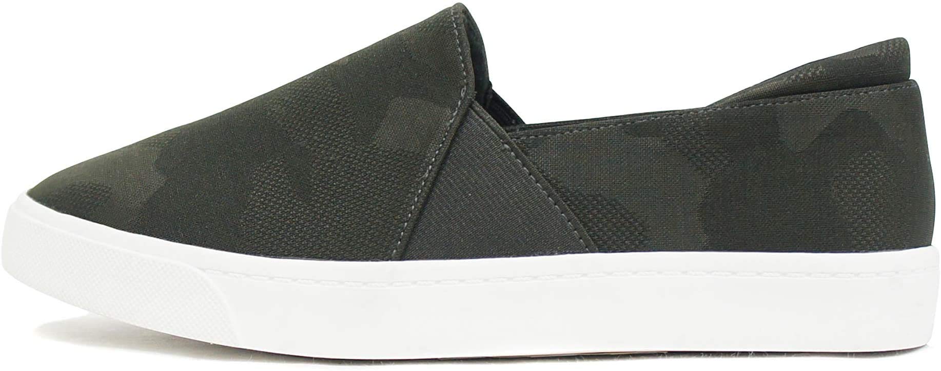 Women's Slip-On Loafers with Memory Foam Insoles - Comfortable Casual Sneakers for Women | Hidden Platform Design, Round Toe | Dark Khaki Camouflage | Size 7.5 | Perfect for Work, Walking & Everyday Wear