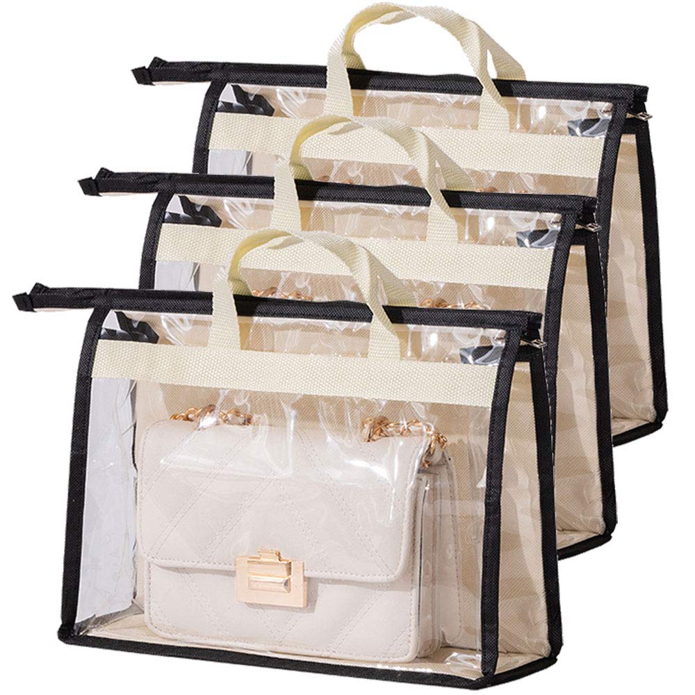 Keledz Clear PVC Handbag Dust Cover with Zipper & Handle - Waterproof Purse Storage Organizer, Hanging Closet Protector (3-Pack, Small) - Perfect for Travel, Closet Organization & Luxury Bag Protection