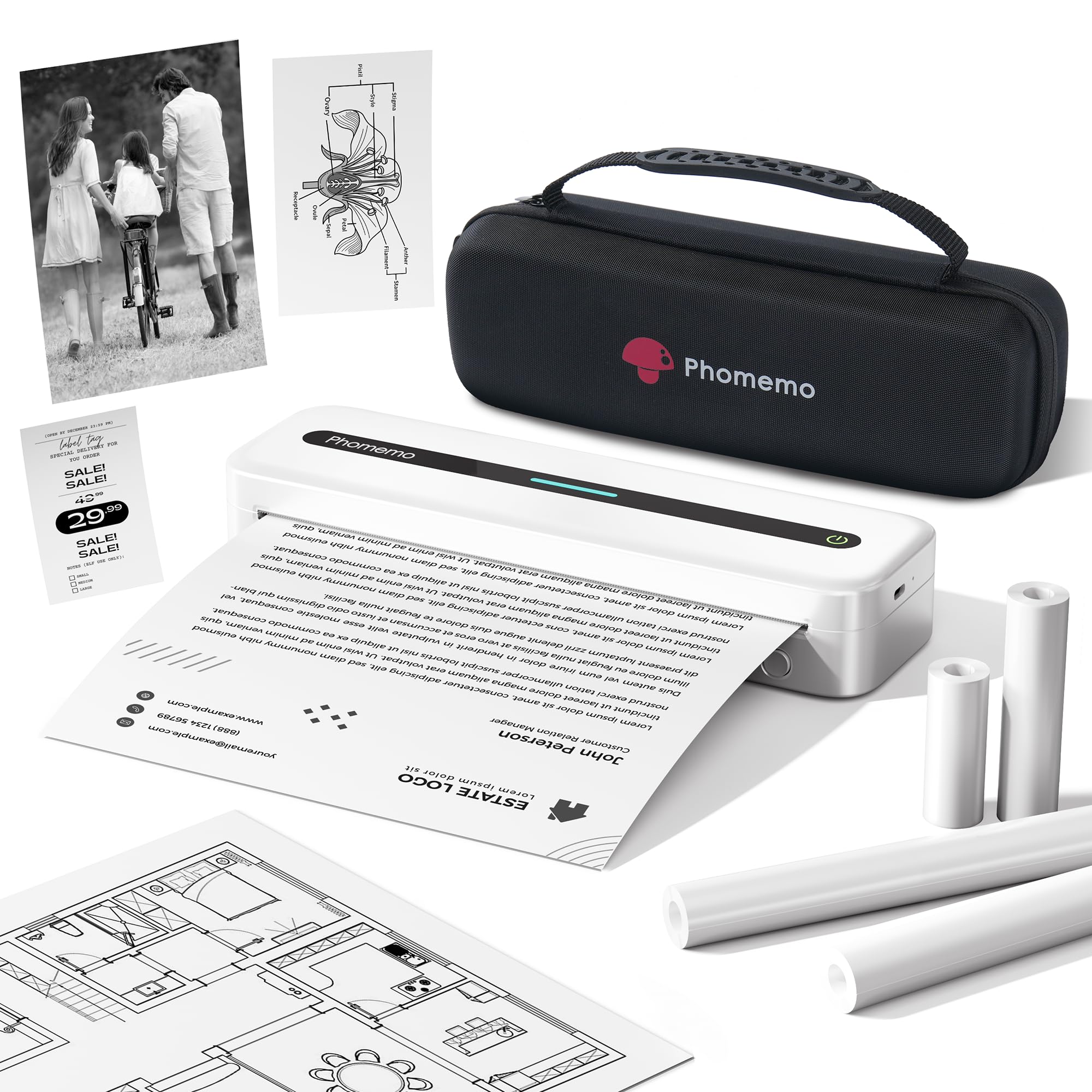 Phomemo M832 Wireless Portable Thermal Printer - Inkless Mini Printer for Travel, Business & Office Use | Compatible with iPhone, Android & Laptop | Print US Letter Size Receipts, Labels & Notes | Perfect for On-the-Go Printing, Home Office & School Projects
