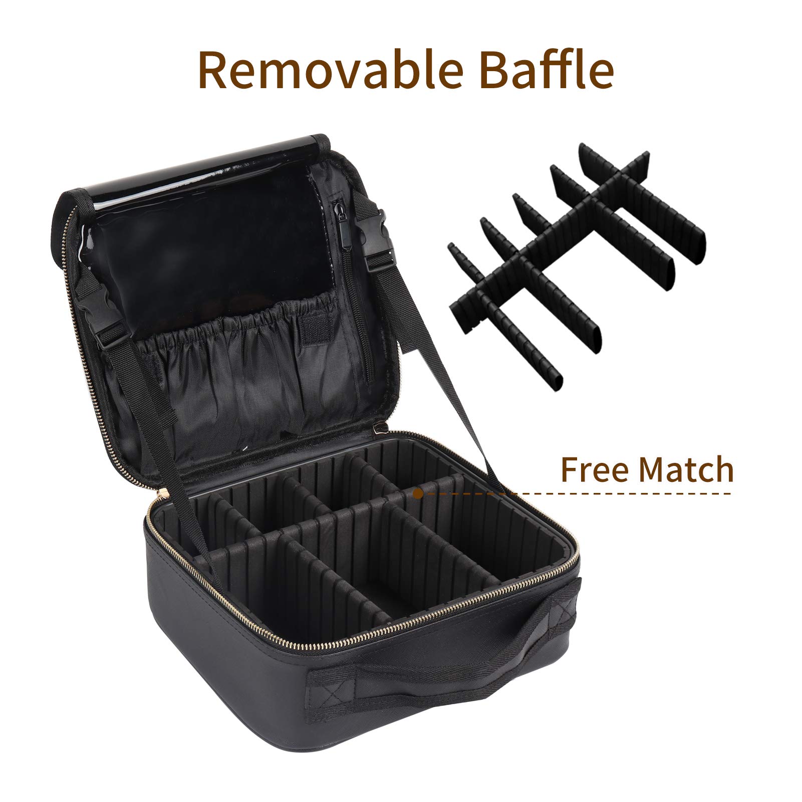 WENSEN Professional Makeup Train Case - Travel Cosmetic Organizer with Dividers for Brushes & Accessories (Black+White) | Perfect for Makeup Artists & Travel