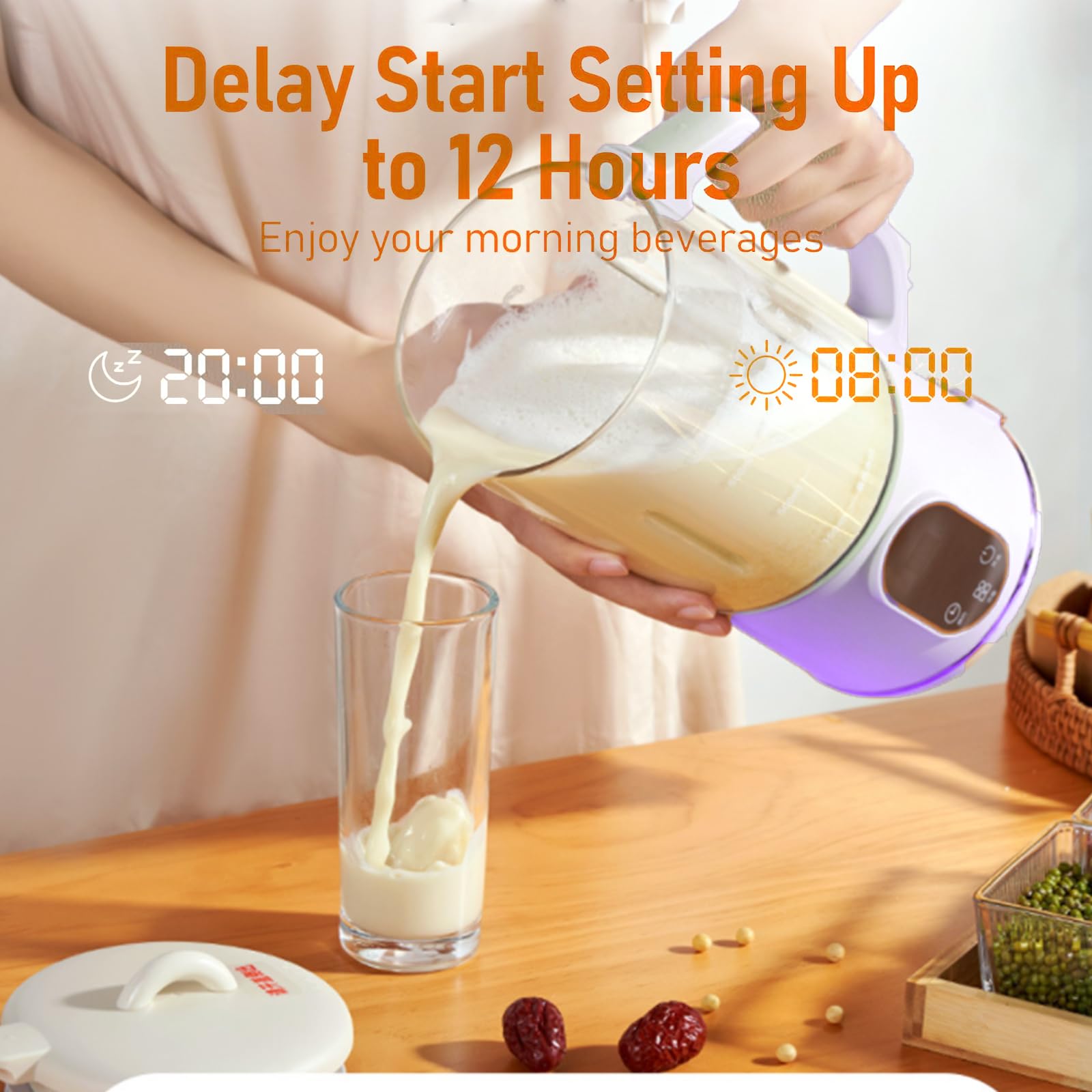 Automatic Nut Milk Maker Machine - 40oz Electric Soy Milk Maker for Homemade Almond, Oat, Soy & Plant-Based Milk, Soup Maker with Delay Start, Keep Warm & Self-Cleaning Function (Purple) - Perfect for Vegan, Keto & Healthy Lifestyle Breakfasts