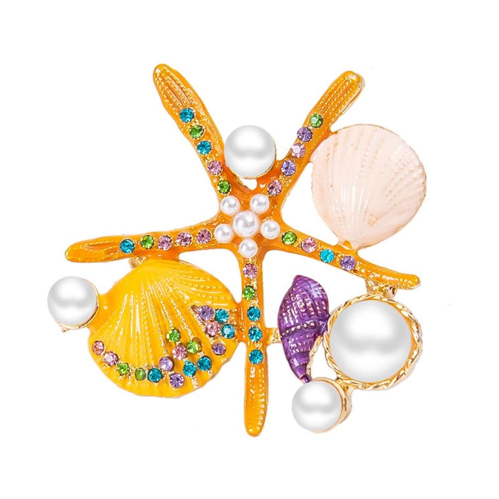 Creative Enamel Starfish Scallop Brooch - Alloy Cartoon Marine Life Pin for Clothing & Accessories - Perfect for Beach Outfits, Summer Fashion & Gift Giving