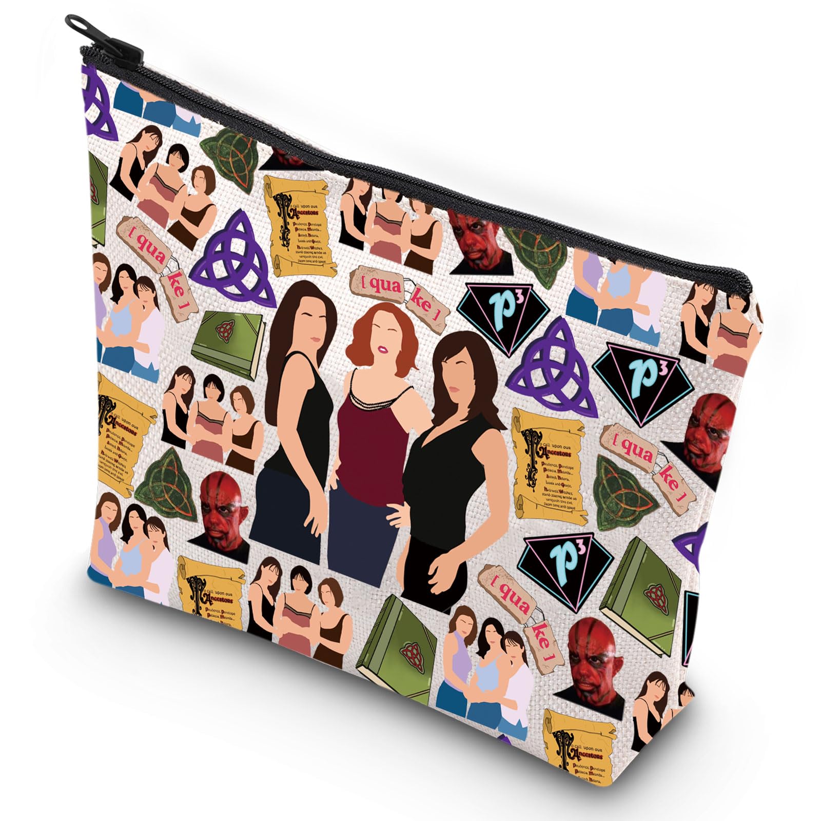 G2TUP Charmed Makeup Bag - Prue Piper Phoebe Fans Gift - Book of Shadows Zipper Pouch - Charmed TV Show Merchandise (Quake Design) - Perfect for Cosplay, Conventions & Witchy Aesthetic