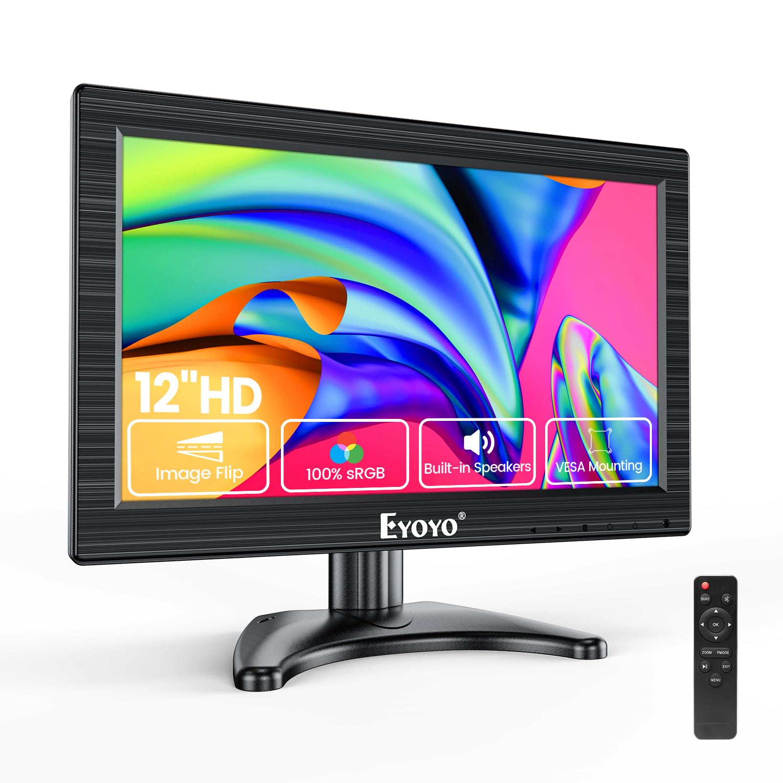 Eyoyo 12 Inch HD Monitor - 1366x768 Resolution, HDMI/VGA/BNC/AV Ports, 16:9 Mini Display for PC, Laptop, Raspberry Pi, CCTV Security Camera | Perfect for Home Office, Gaming & Surveillance Systems