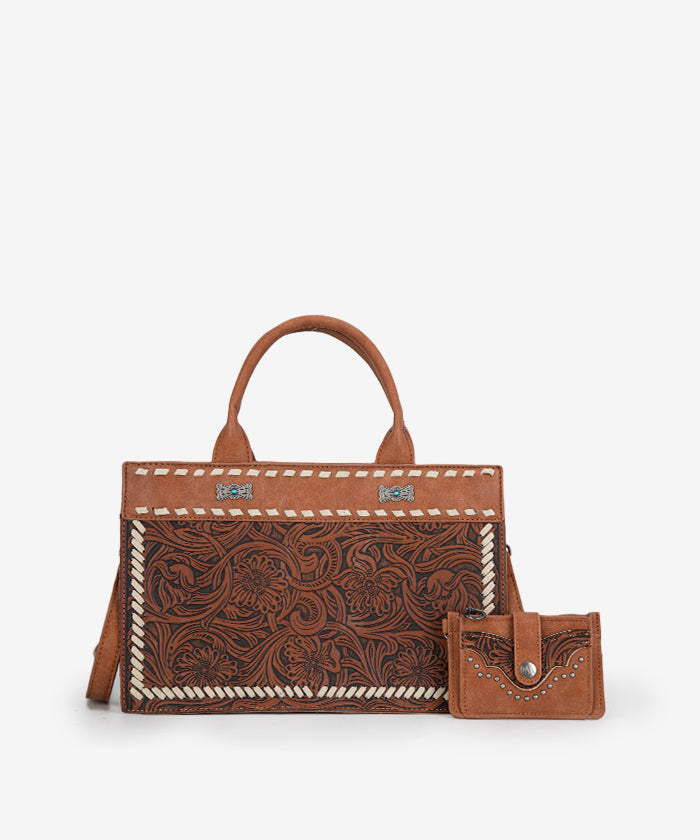 Montana West Floral Tooled Leather Tote Bag Set for Women - Stylish Handbag for Work, Travel & Everyday Use