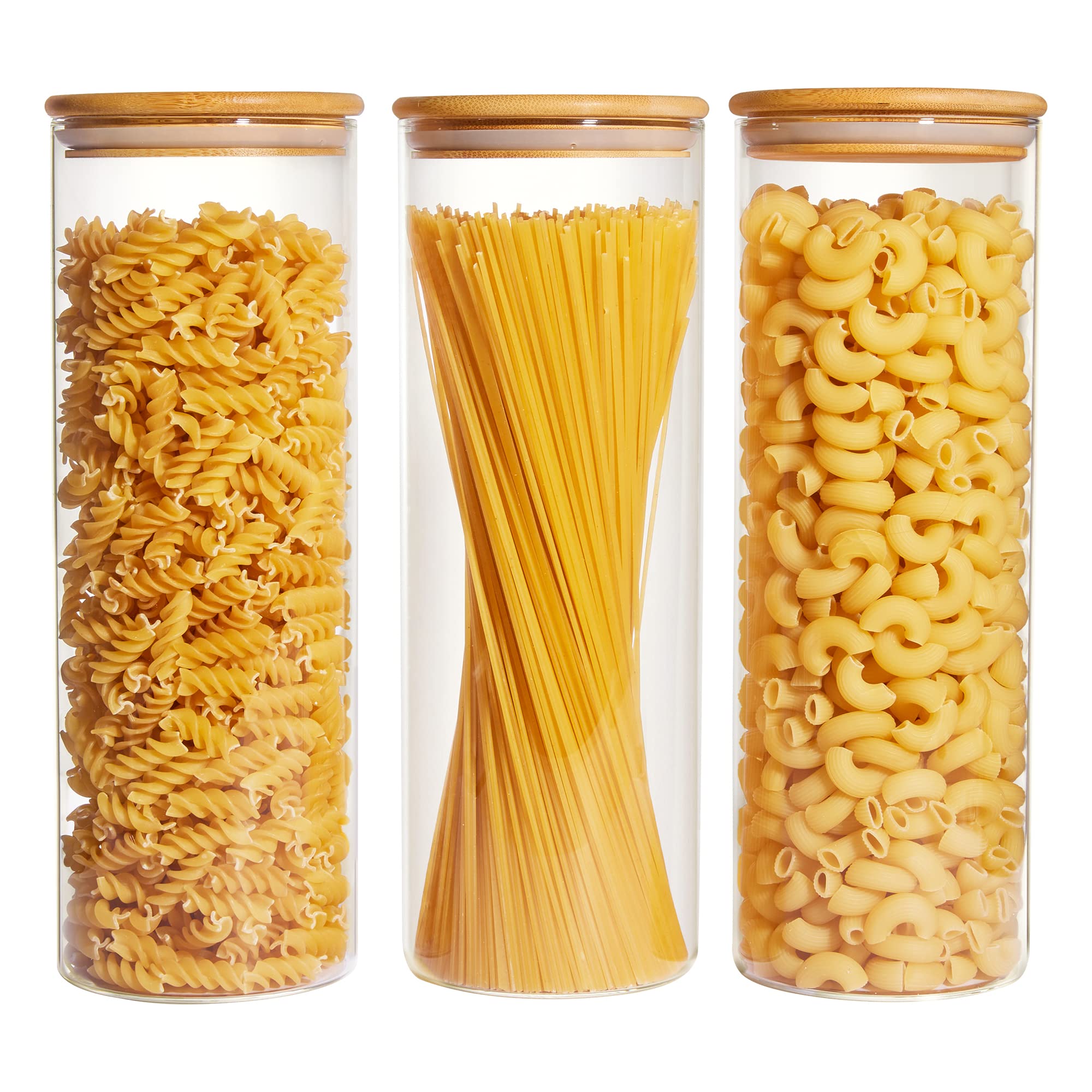 Vtopmart 70oz Glass Food Storage Containers with Airtight Bamboo Lids - 3 Pack Large Kitchen Jars for Pasta, Nuts, Flour, Cereal | BPA Free Pantry Organization Solution | Perfect for Meal Prep, Baking & Bulk Food Storage