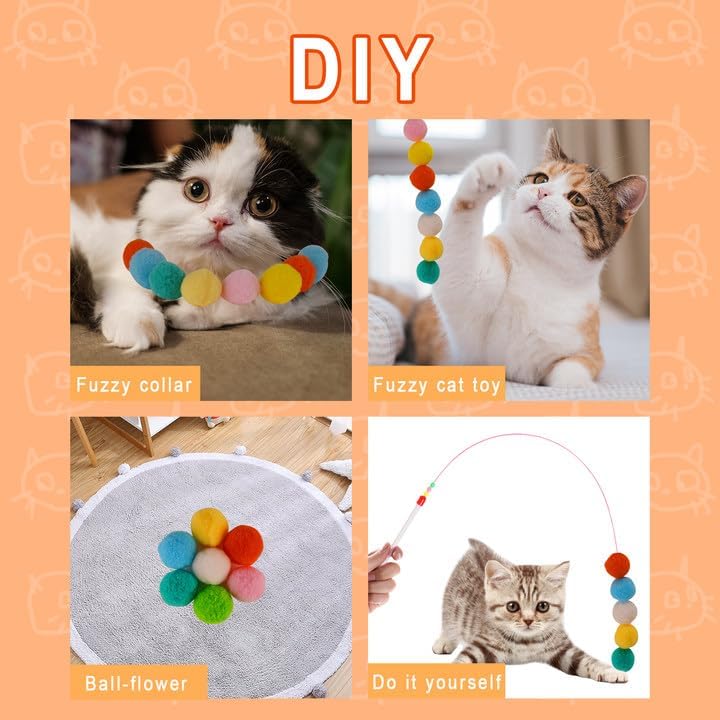 100Pcs 1.2Inch Soft Cat Pompom Balls with Launcher - Colorful Interactive Cat Toys for Indoor Play, Exercise & Training - Perfect for Kittens, Adult Cats & Multi-Cat Households