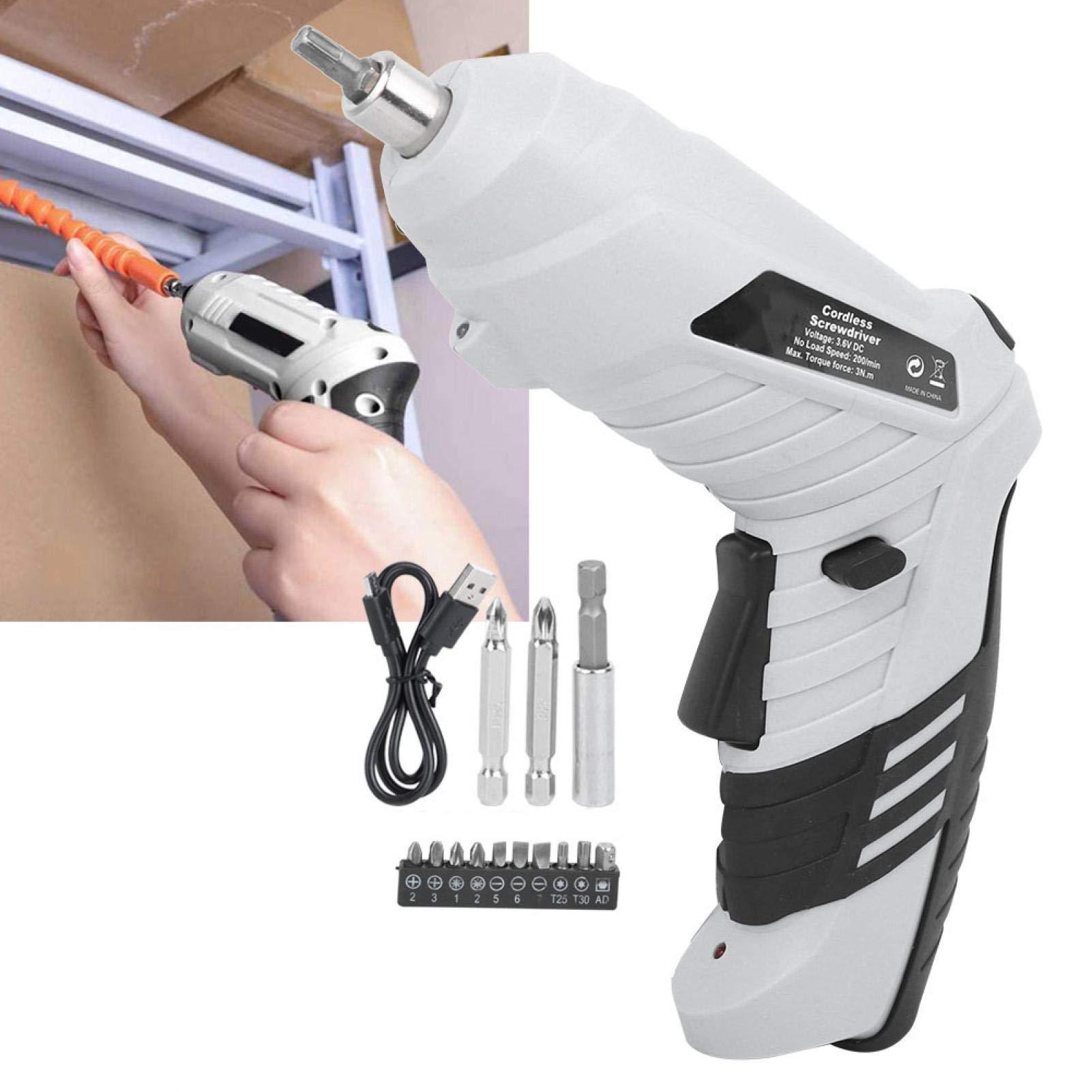 **Cordless Electric Screwdriver Drill Kit - 20V Lithium-Ion Rechargeable, LED Light, Home & DIY Power Drill Driver for Furniture Assembly, Repair & Construction**