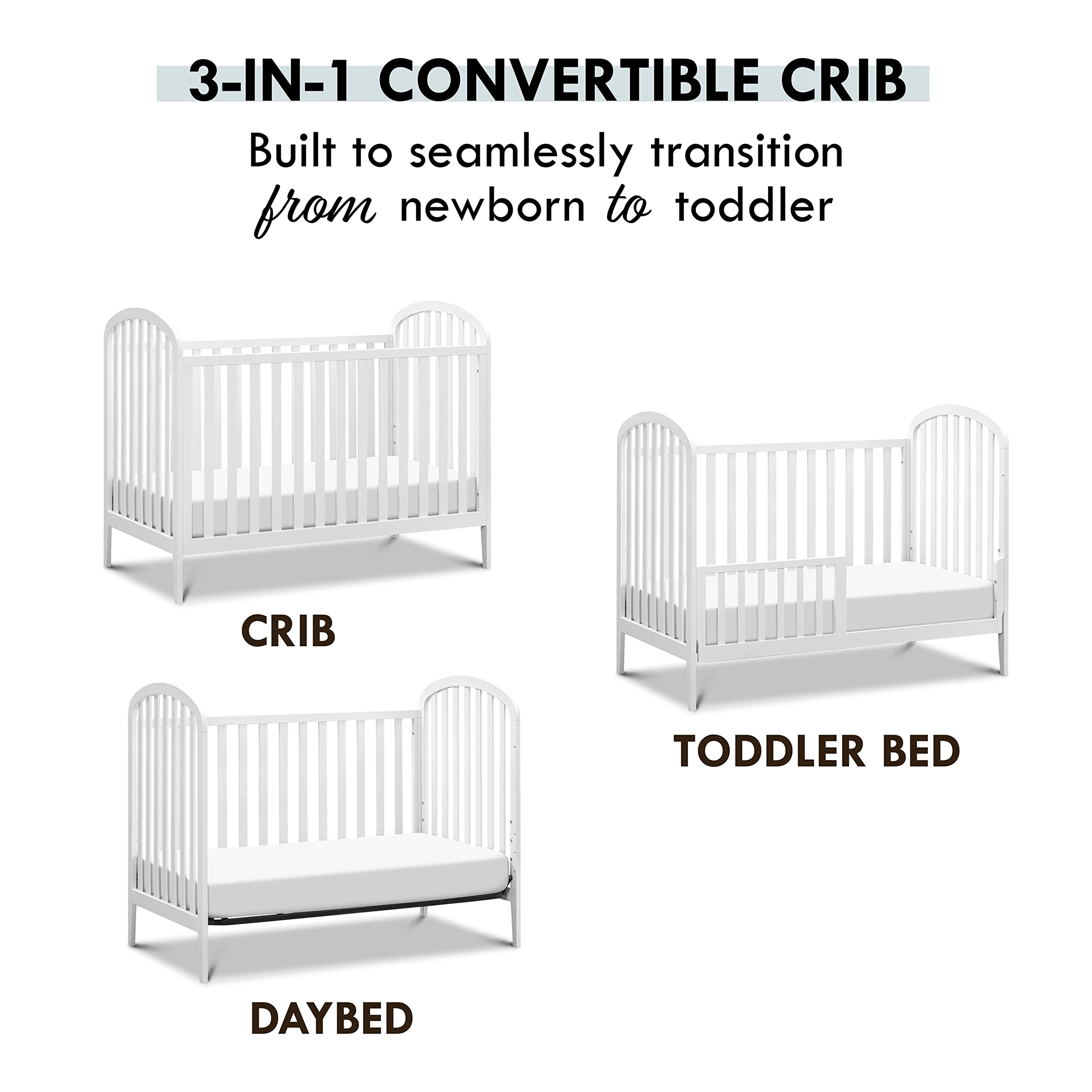 DaVinci Beau 3-in-1 Convertible Baby Crib to Toddler Bed & Daybed - GREENGUARD Gold Certified, Adjustable Mattress Heights (4 Levels), Easy Assembly - White - Perfect for Nursery, Bedroom & Guest Room