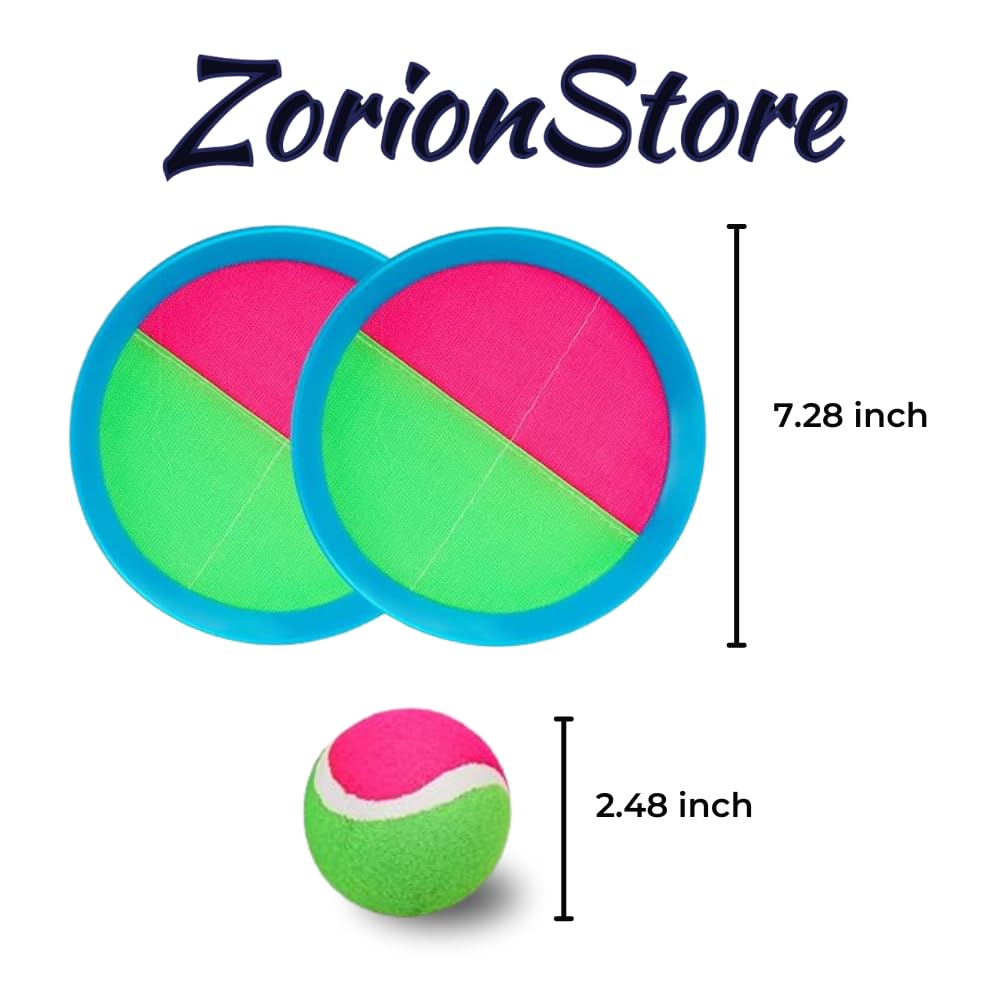 Toss and Catch Game Set - 4 Piece Velcro Paddle Ball Catcher Toy for Kids & Adults | Outdoor & Indoor Fun with Pink & Green Paddles | Perfect for Backyard, Beach, Park & Family Playtime