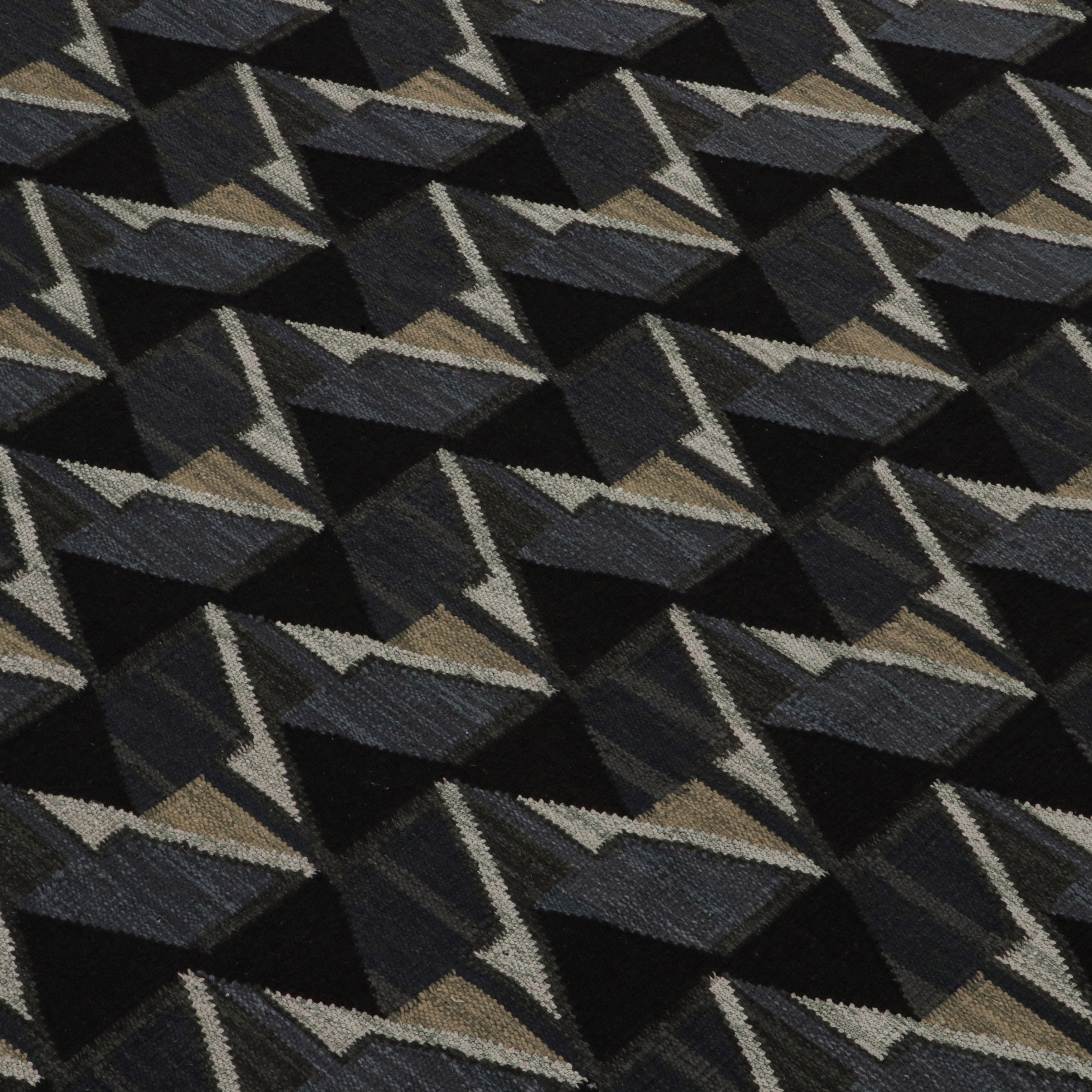Stylish Black Geometric Swedish Flatweave Rug 8'2 x 10'1 - Perfect for Living Room, Bedroom & Office Decor