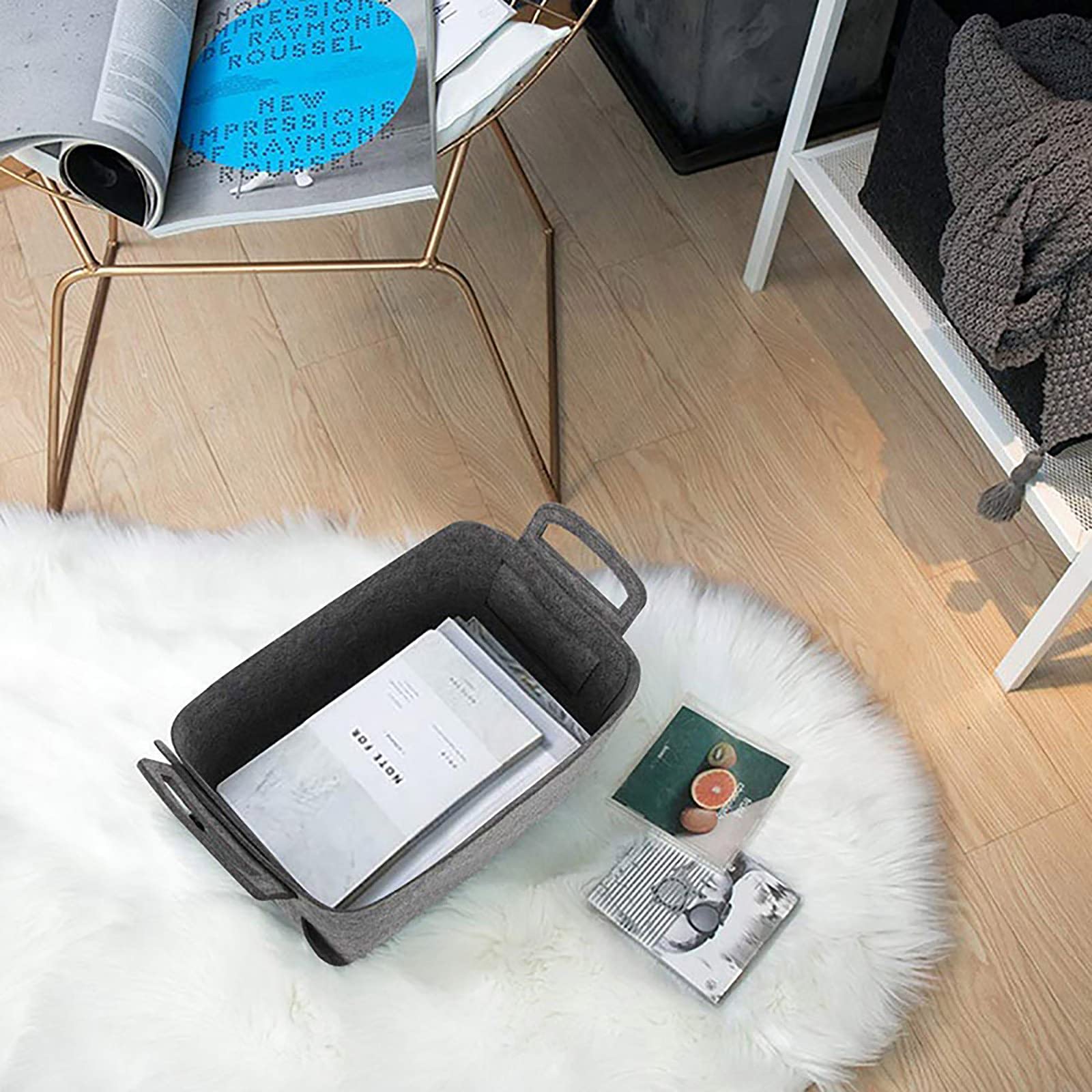 Foldable Grey Felt Storage Box with Handle - Square Open Organizer Bin for Clothes, Toys, Books & Newspaper | Perfect for Home, Office & Kids Room Organization