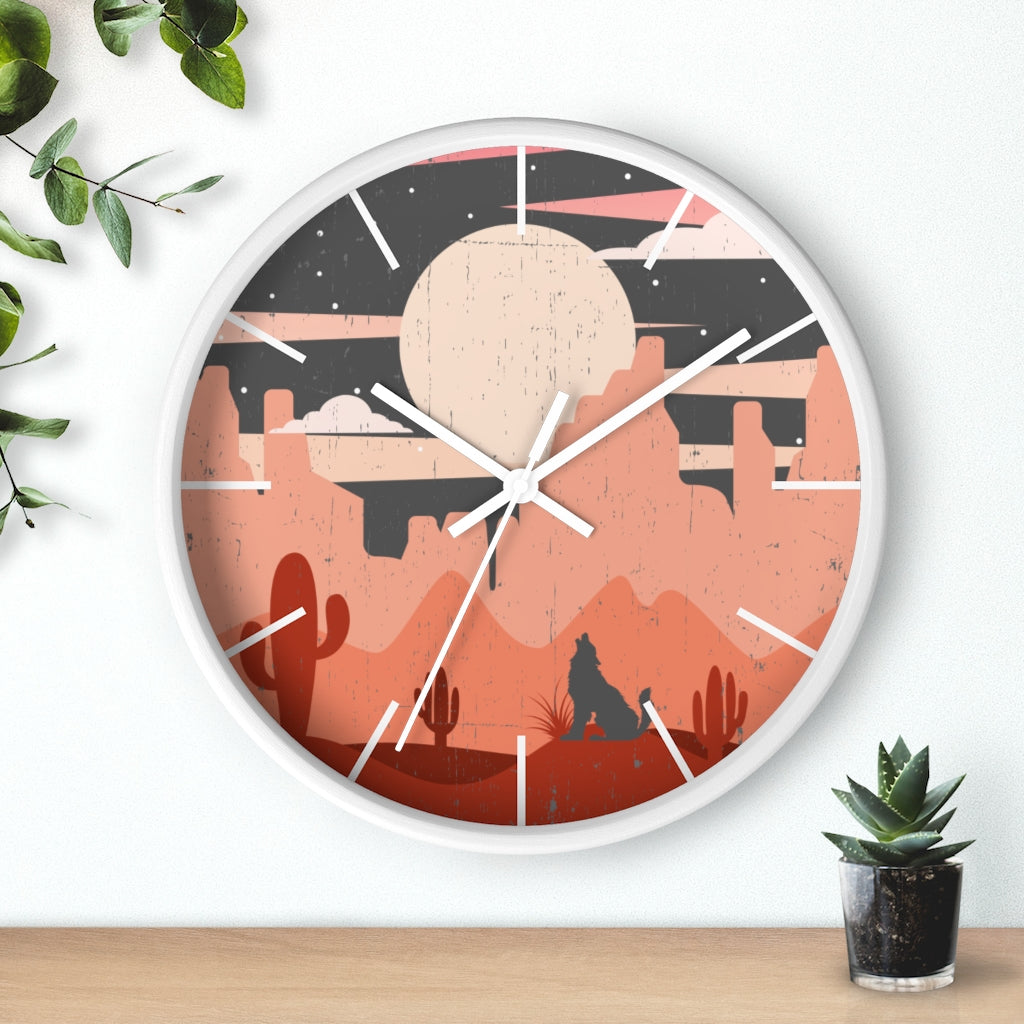 Pastel Howling Wolf Desert Wall Clock - Unique Southwestern Decor for Living Room, Bedroom, or Office - Perfect for Home & Cabin Decor