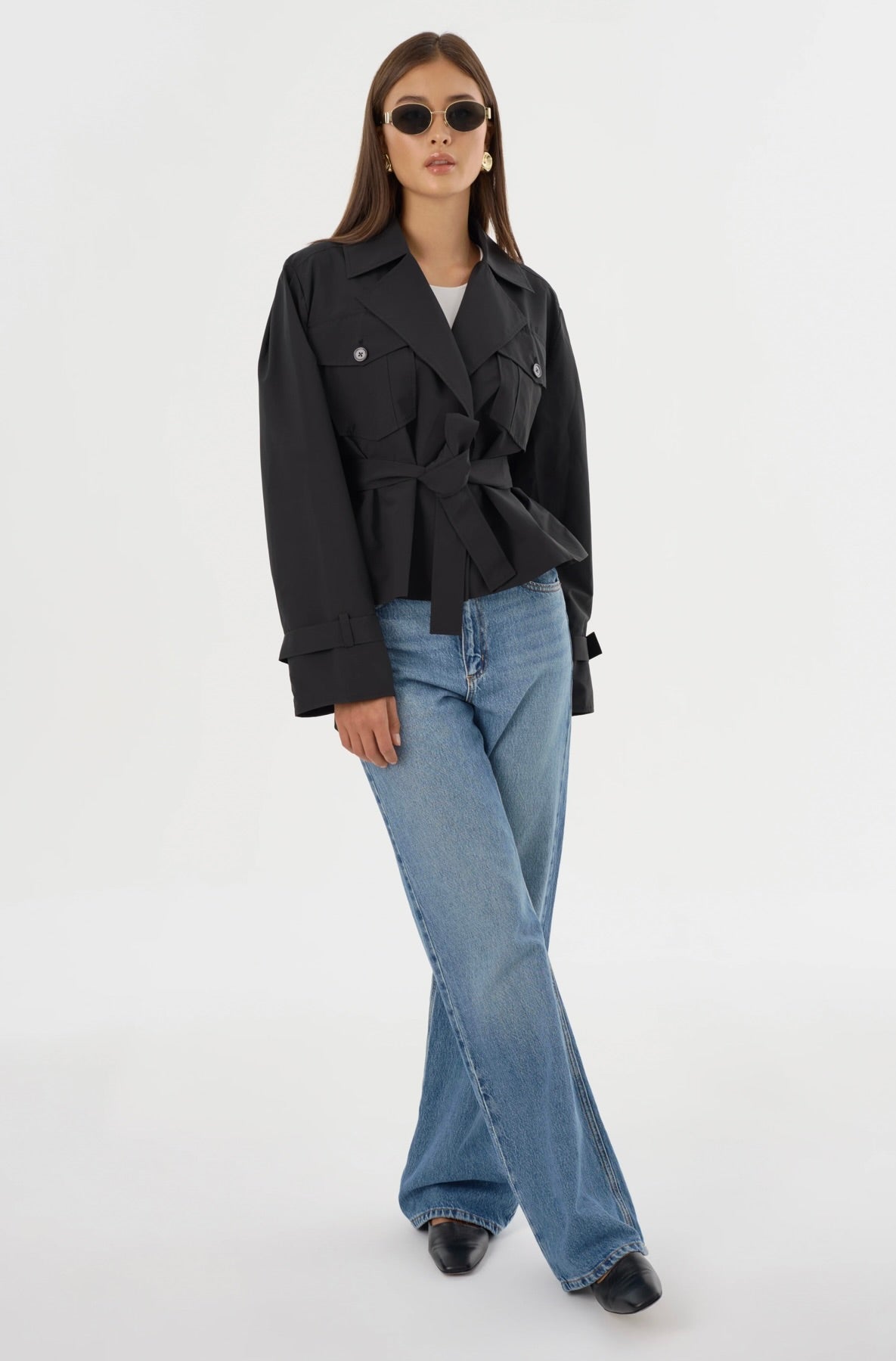 Quinn Women's Black Cropped Trench Coat - Stylish Water-Resistant Lightweight Jacket for Spring & Fall Fashion | Perfect for Office, Dating & Outdoor Activities
