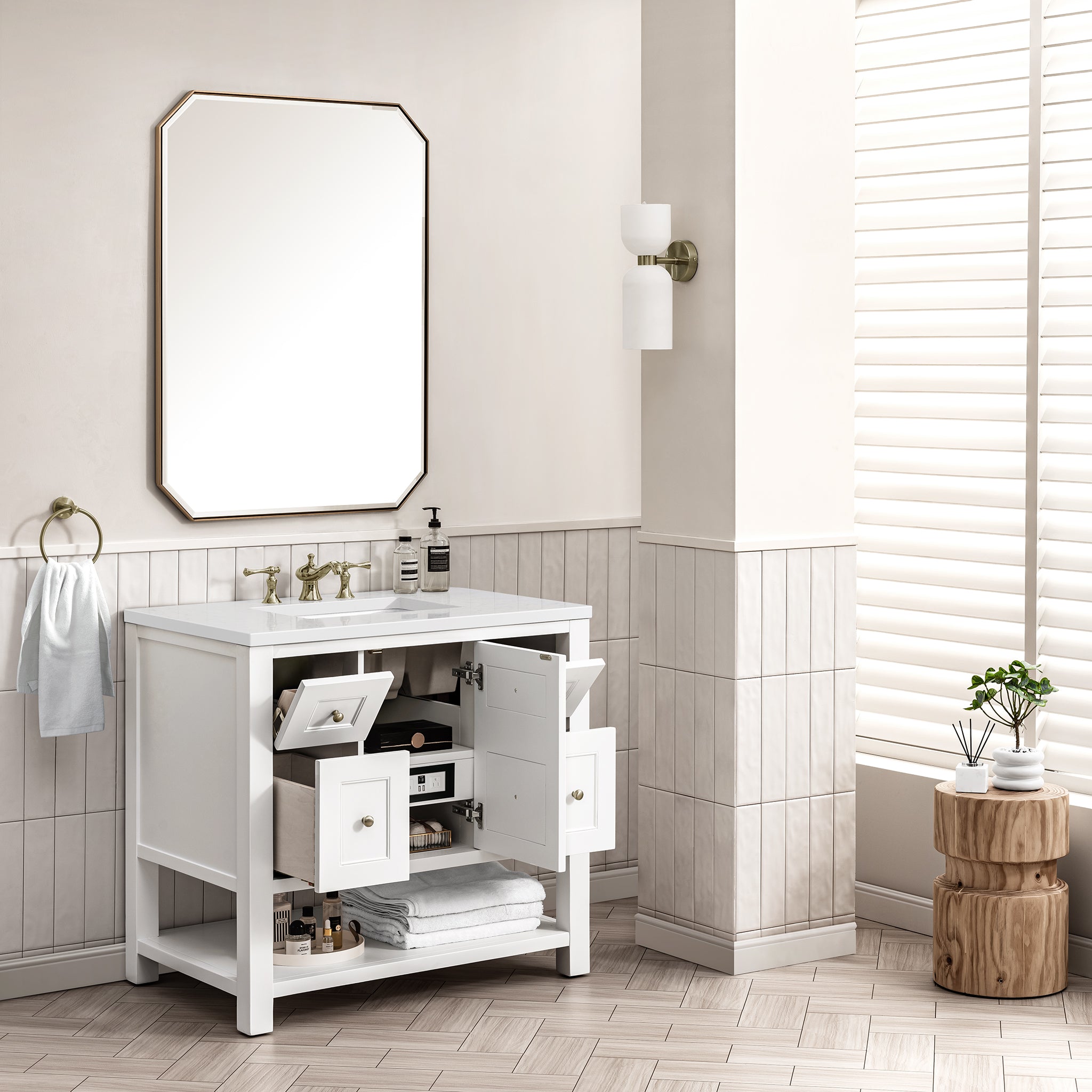 Breckenridge 36 Inch Single Bathroom Vanity Set with White Zeus Quartz Countertop - Modern Bright White Finish for Small Bathroom Remodel & Powder Room Upgrade