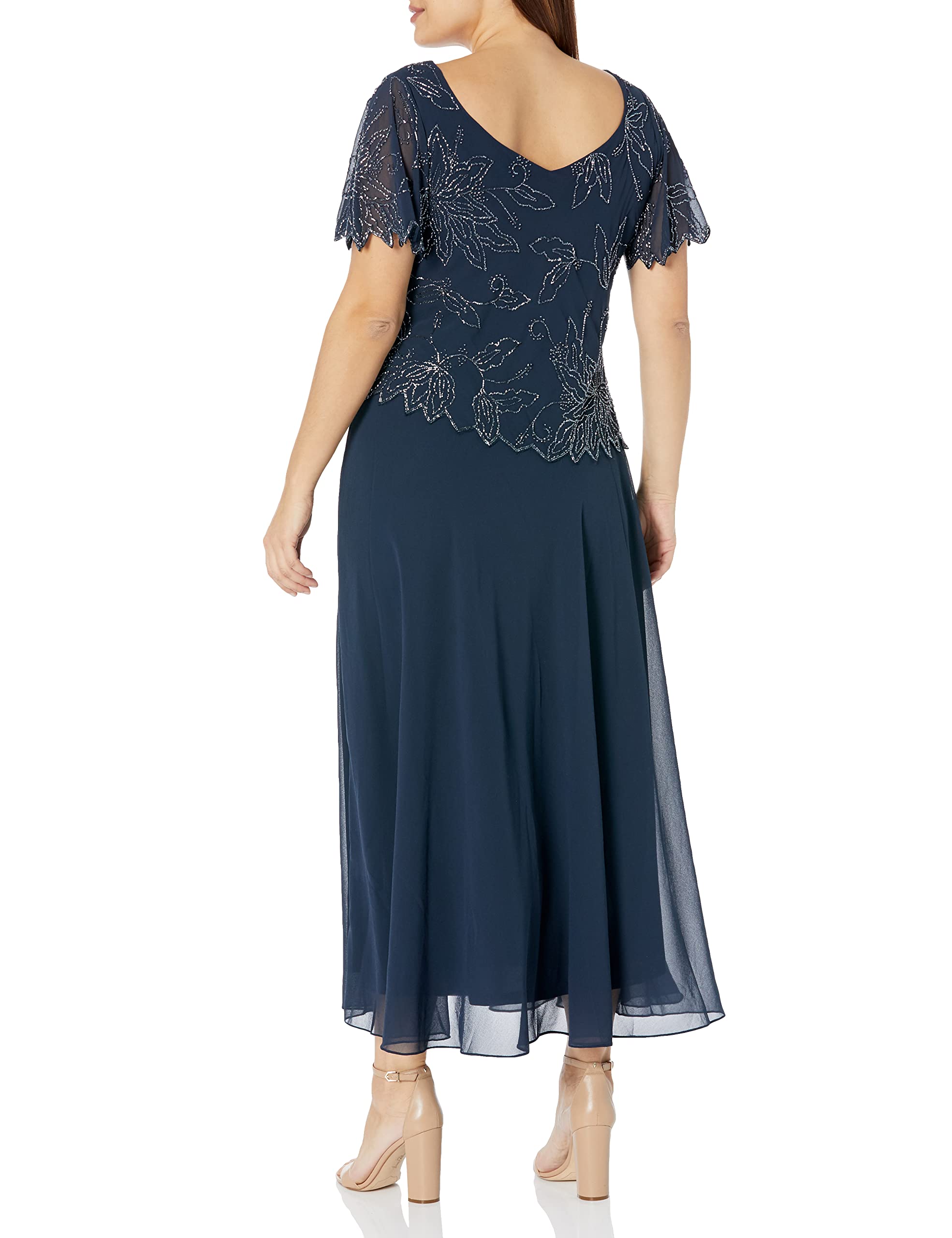 J Kara Women's Plus Size Flutter Sleeve Beaded Long Dress for Evening Party, Wedding Guest, Prom & Special Occasions - Elegant Formal Gown with Beaded Details