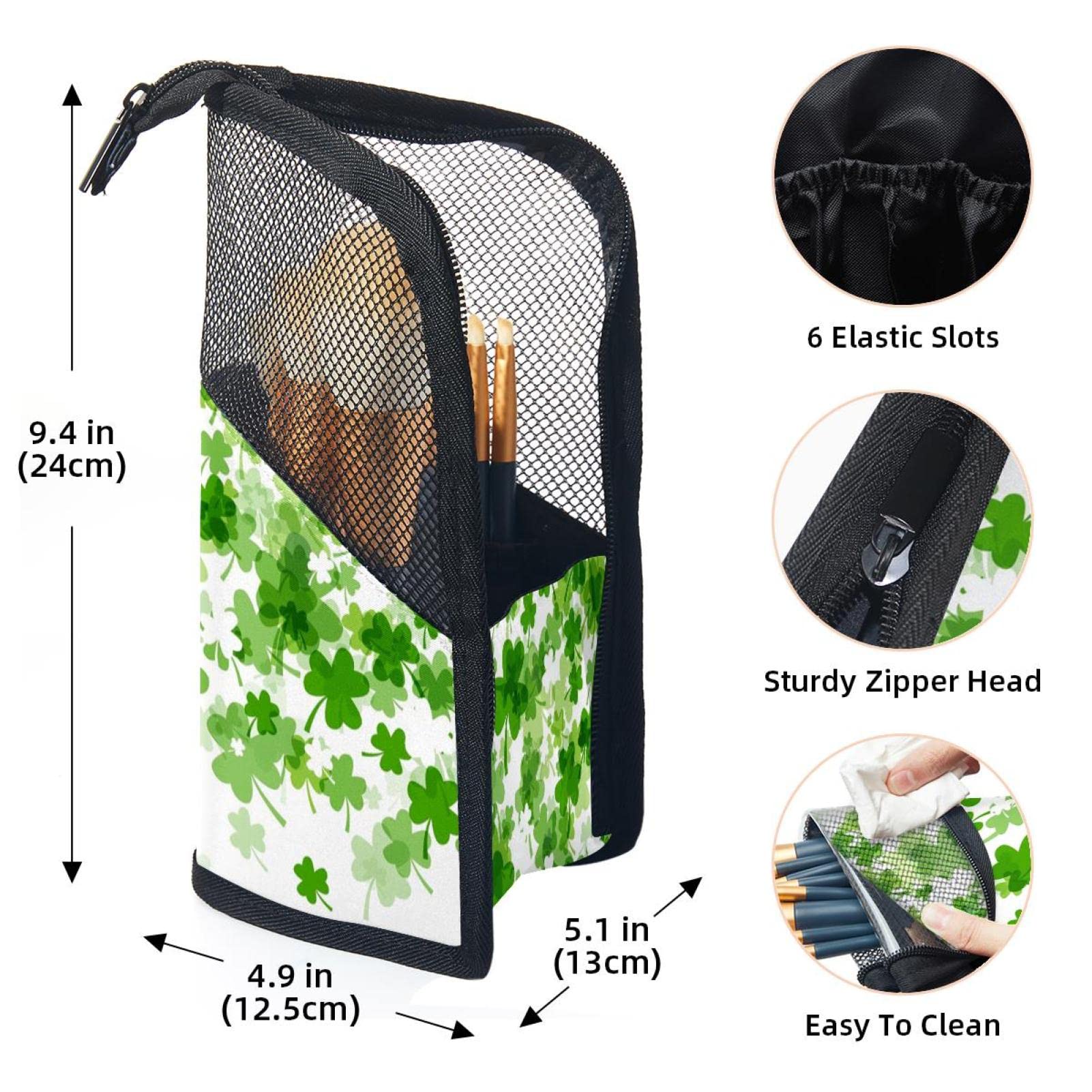 12-Piece Makeup Brush Organizer Bag with Portable Holder Case - Perfect for Travel, Home & St. Patrick's Day Shamrock Themed Makeup Storage