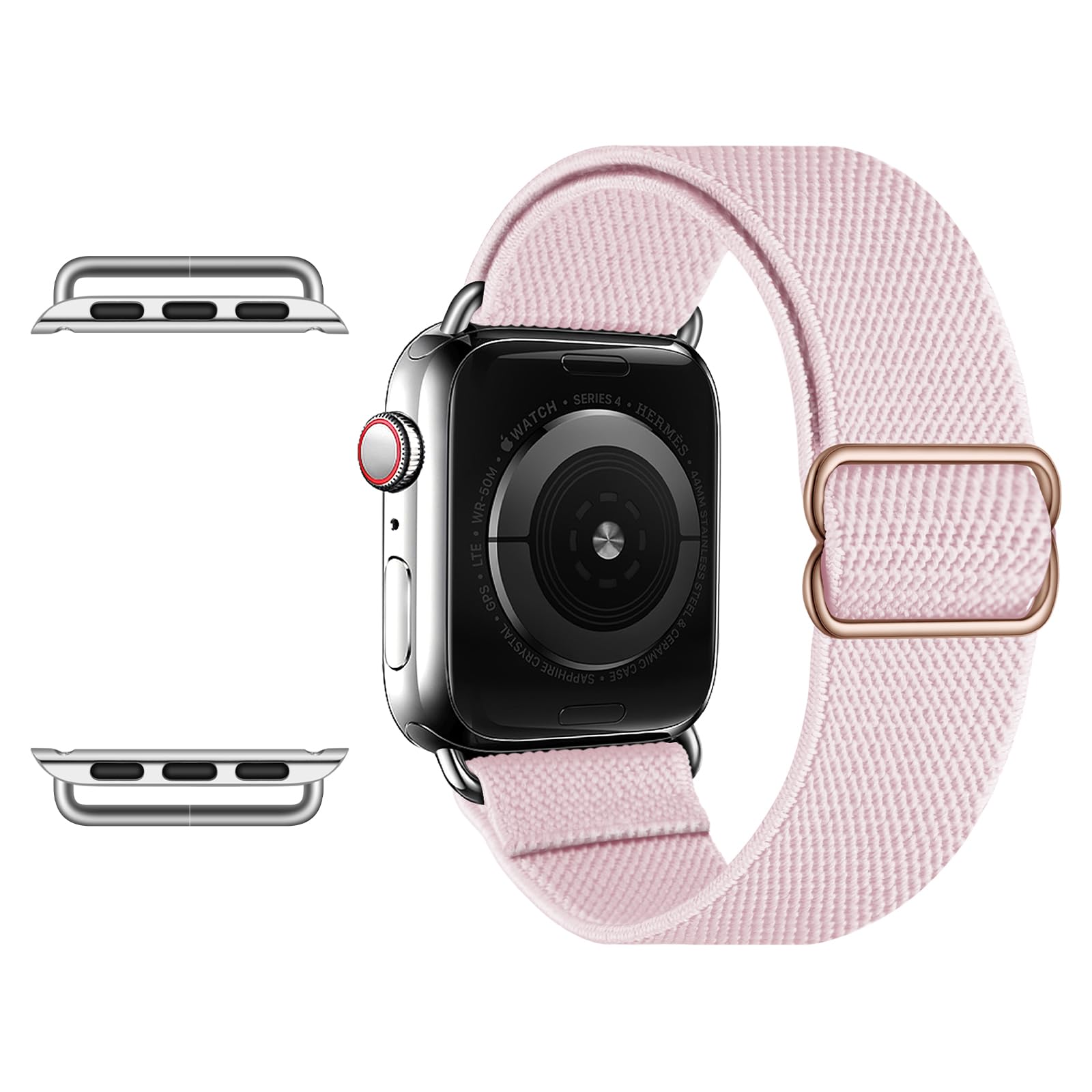 OXWALLEN Stretchy Nylon Solo Loop Band Compatible with Apple Watch Series 9/8/7/6/5/4/3 SE Ultra 2/1 (49mm 45mm 44mm 42mm) - Adjustable Elastic Strap with Stainless Steel Adapter for iWatch in Pink Sand | Perfect for Workouts, Running & Everyday Wear