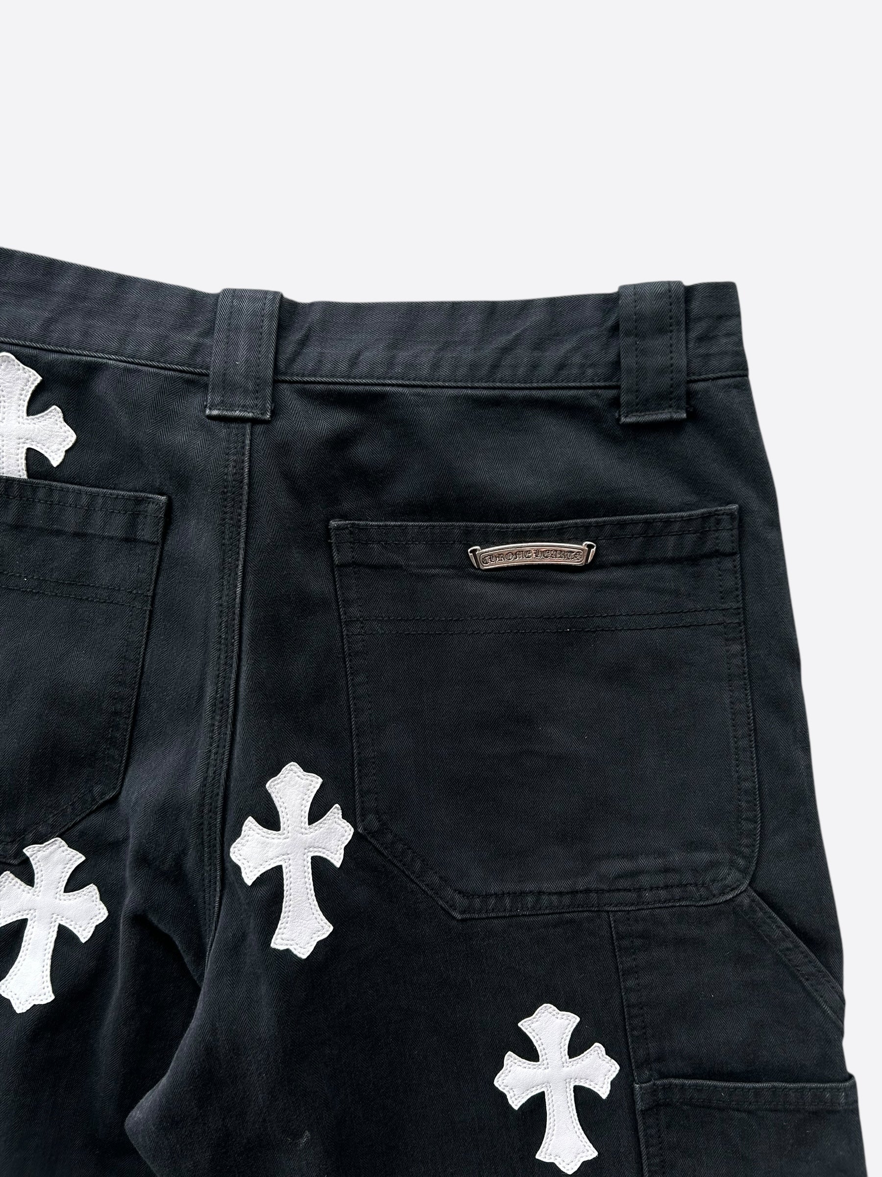 Chrome Hearts Black & White Carpenter Pants for Men - High Quality Denim Work Pants with Adjustable Waist - Perfect for Construction, Workwear & Street Style Fashion