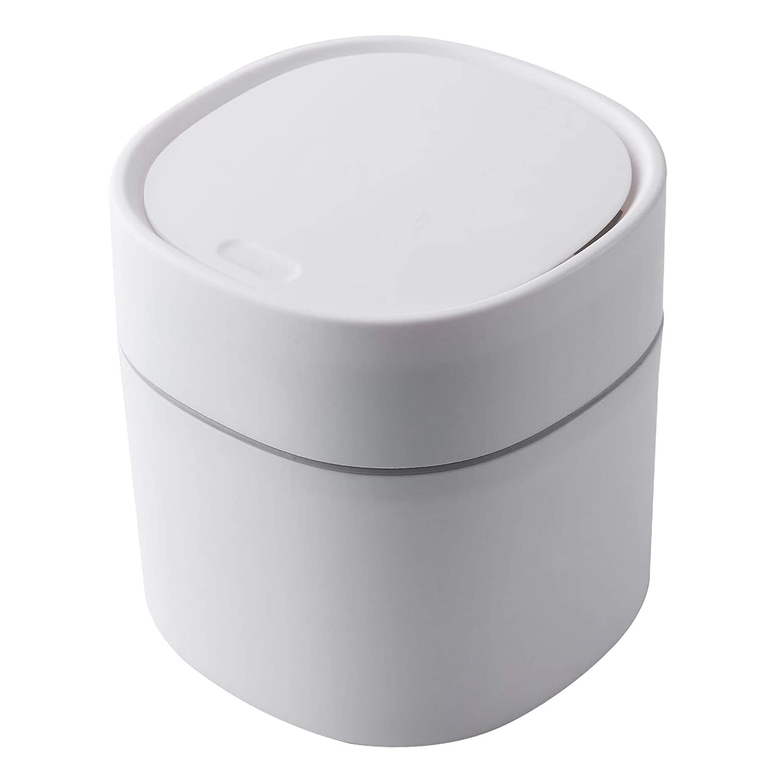 Mini Trash Can with Lid - 2L Small Waste Bin for Bathroom Vanity, Office Desk, Coffee Table - Perfect for Cotton Rounds, Makeup Sponges, Tissues (Square Press, White) | Space-Saving Home & Office Organization Solution