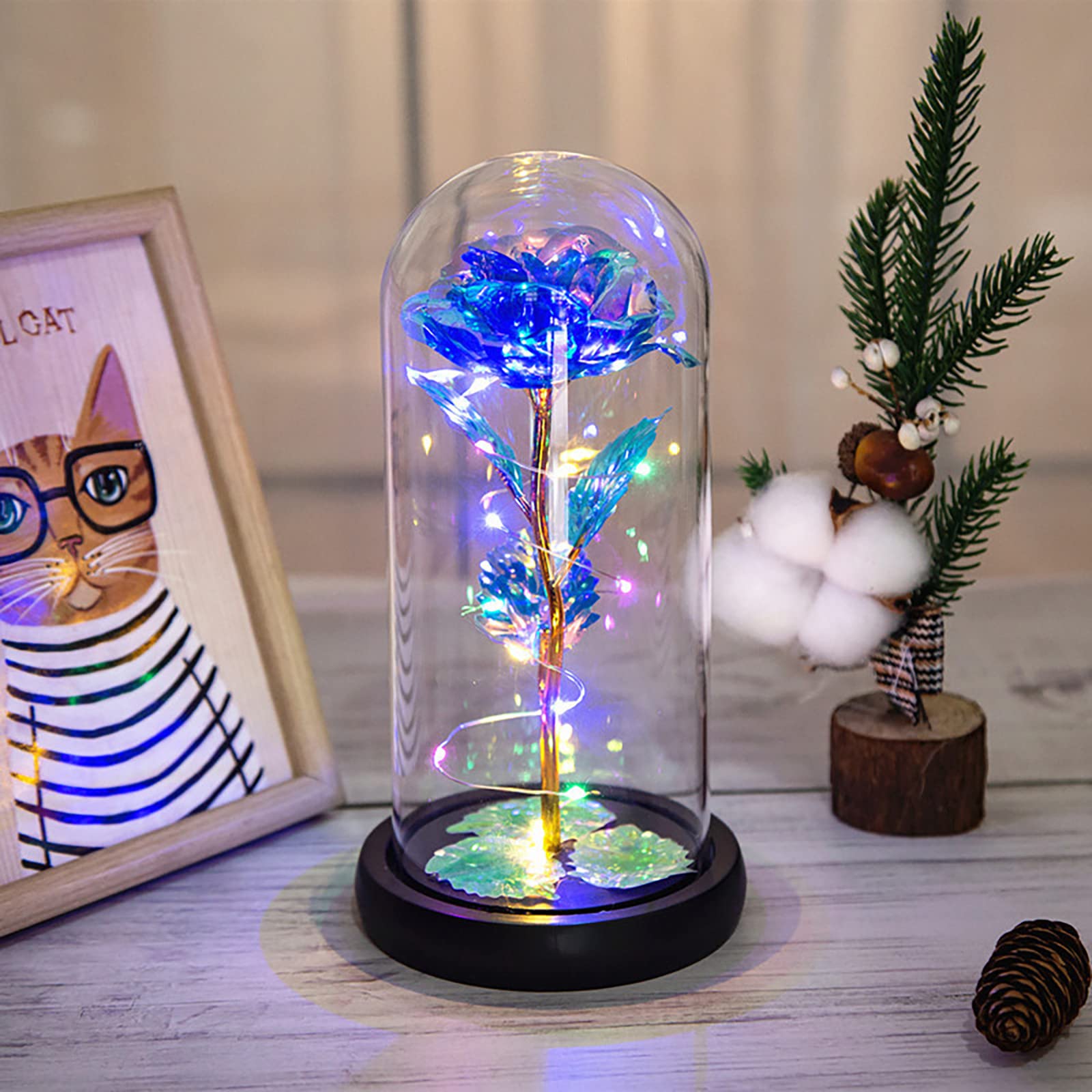 Light Up Rose in Glass Dome - Colorful Artificial Flower Gift for Women, Valentine's Day, Mother's Day, Birthday, Anniversary | Romantic Home Decor & Special Occasion Present