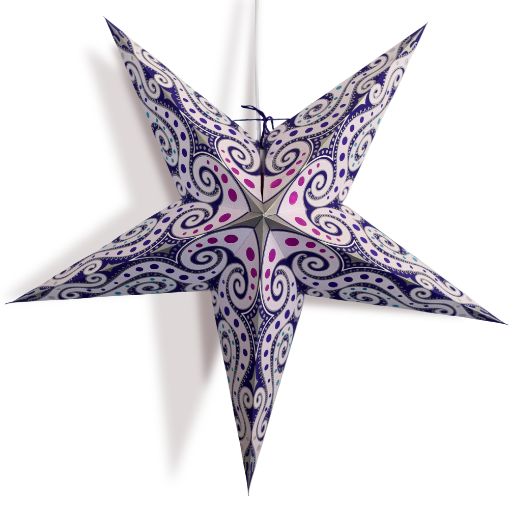 24 Pack Lavender Purple Mouri Paper Star Lanterns - Hanging Decorative Lights for Bedroom, Wedding, Party & Outdoor Decor