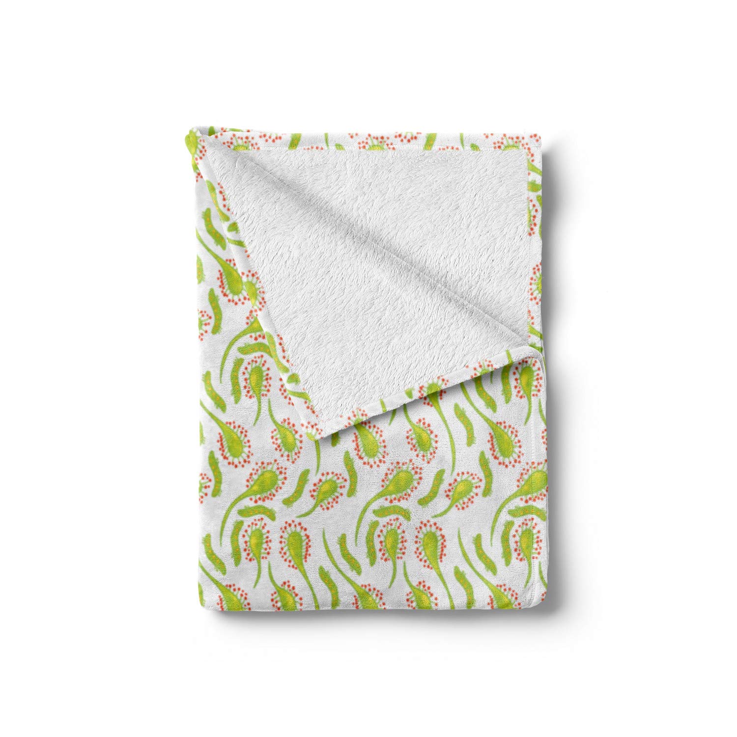 Ambesonne Foliage Throw Blanket - Sundew Plant & Larva Doodle Carnivorous Plant Design | Soft Flannel Fleece Blanket for Couch, Bed & Sofa | 70x90 Inches in Apple Green Vermilion | Perfect for Home Decor, Gift & Cozy Nights
