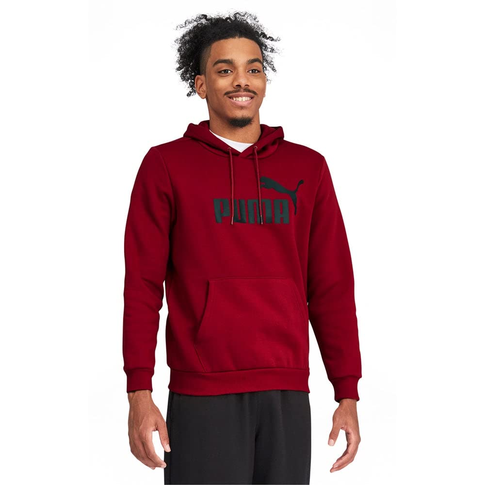 Puma Men's Essentials+ Logo Hoodie - Soft Fleece Pullover Sweatshirt for Casual Wear (Burgundy/Red) | Gym, Lounge & Street Style Outfit