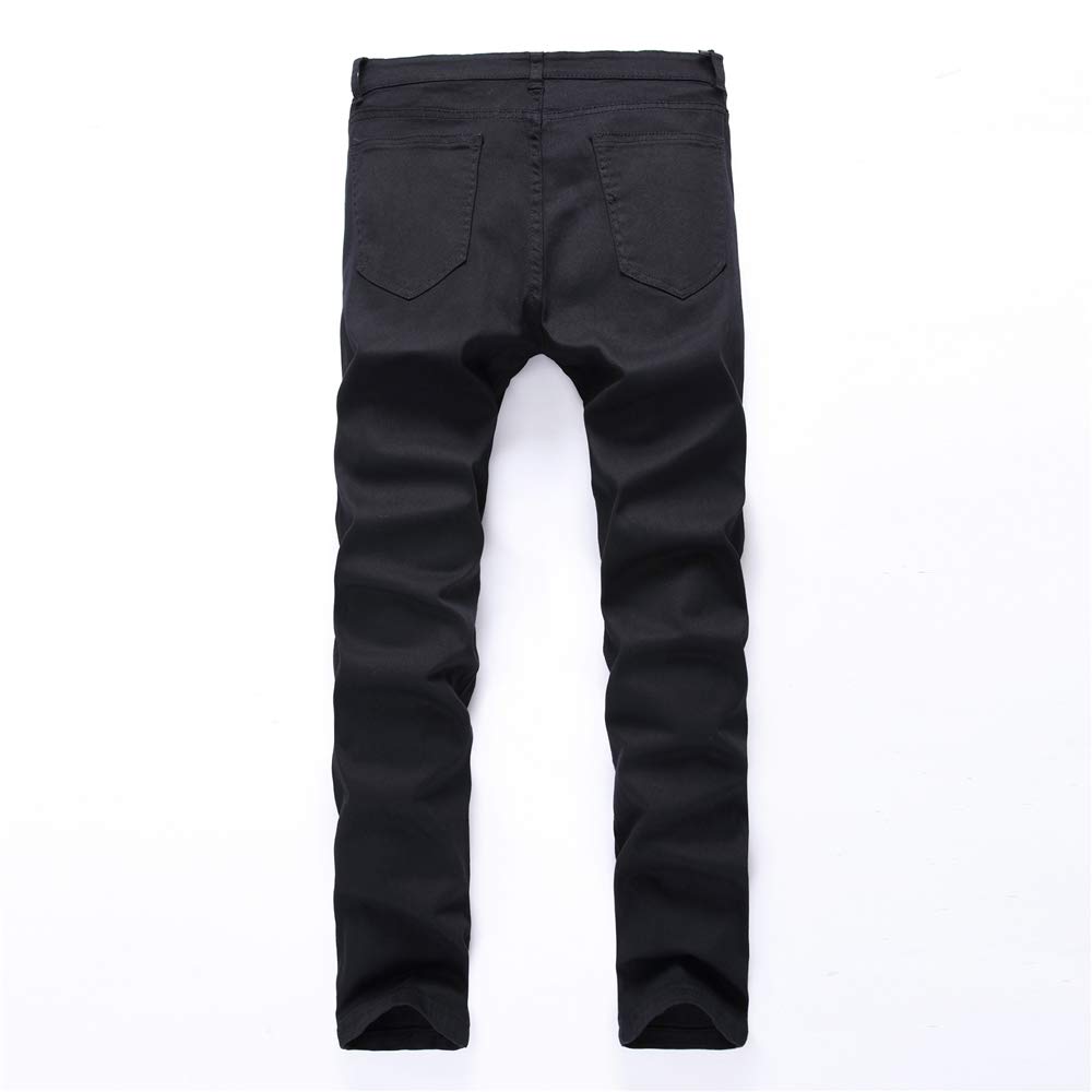 **Punk Men's Skinny Ripped Jeans - Motorcycle Pants with Distressed Holes (Size 32, Black) | Edgy Streetwear for Bikers & Rock Fashion**