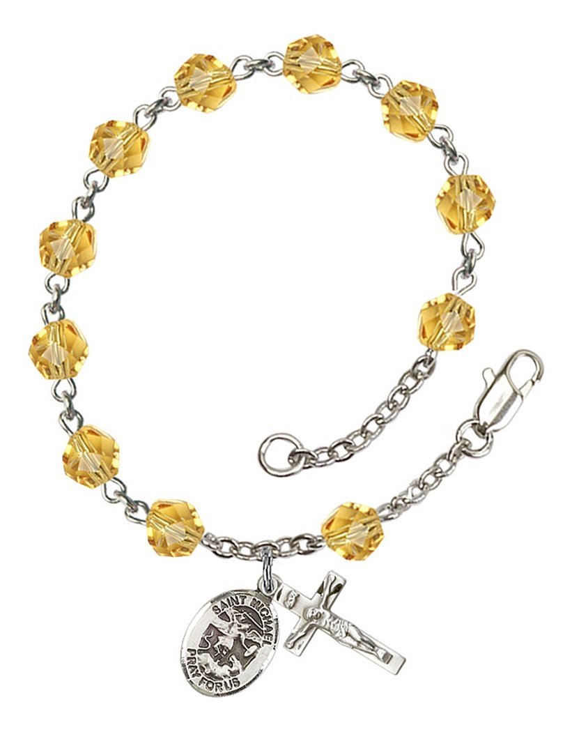 November Birthstone Beaded Rosary Bracelet with St. Michael Archangel Charm - 7.5 Inch Catholic Prayer Jewelry for Women, Baptism Gifts & Spiritual Protection