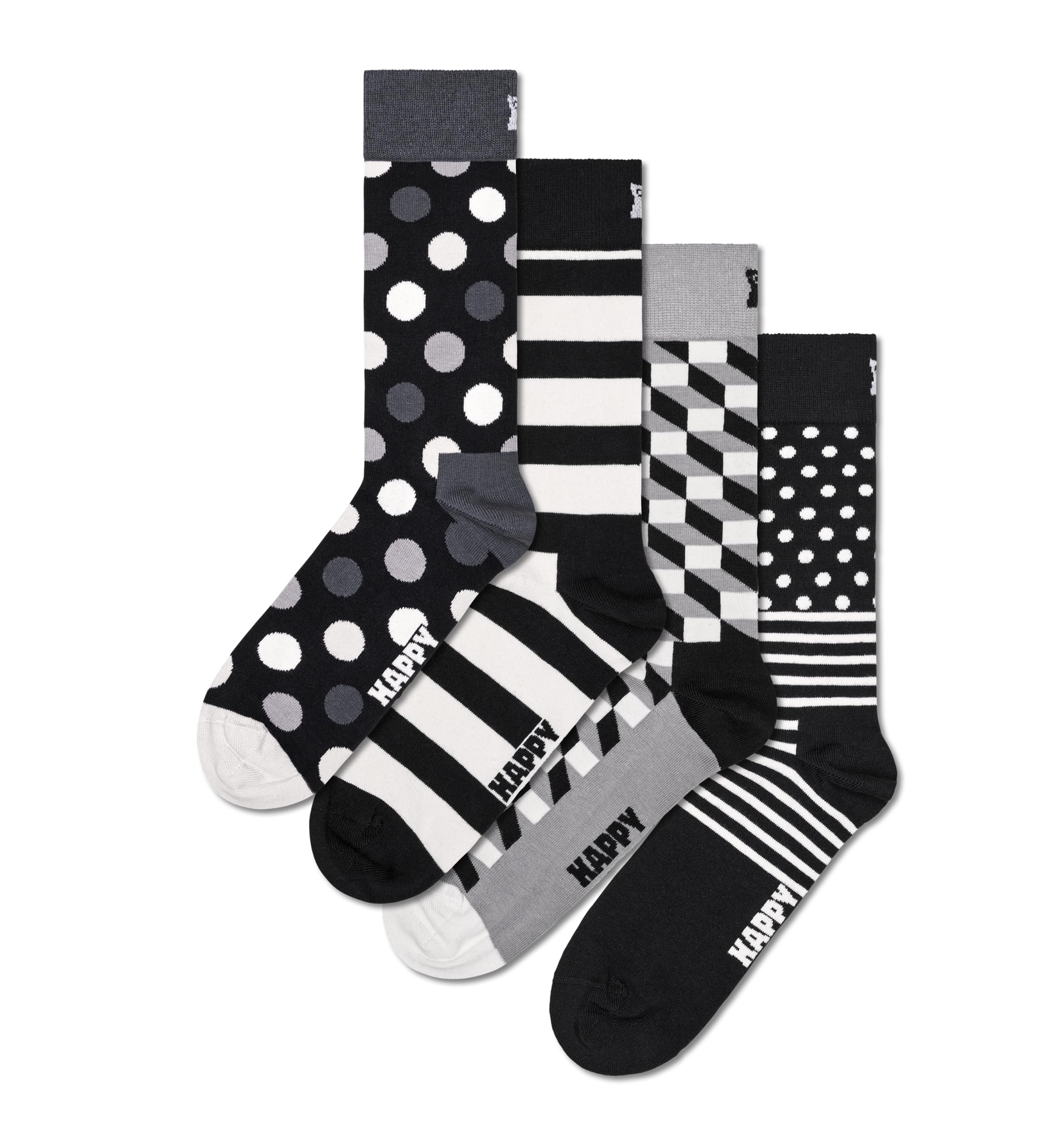 Happy Socks Black & White Striped Crew Socks for Men & Women - Soft Cotton Low Cut Ankle Socks with Gift Box - Sustainable Fashion Socks for Casual Wear, Office & Gifting