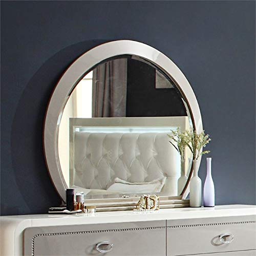 Acme Allendale Oval Wood Frame Bedroom Mirror in Ivory & Latte High Gloss - Elegant Wall Mirror for Bedroom, Bathroom & Entryway Decor