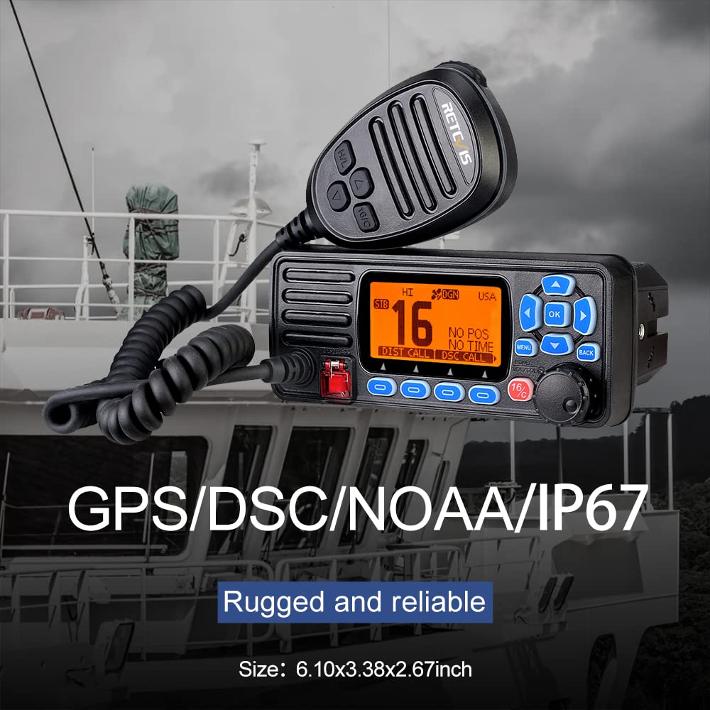 Retevis RA27 Waterproof IP67 Marine Radio with GPS, DSC & NOAA Weather - Fixed Mount VHF Boat Radio with Fiberglass Antenna & 7m Coaxial Cable for Ships & Shore Communication | Ideal for Boating, Fishing & Emergency Situations