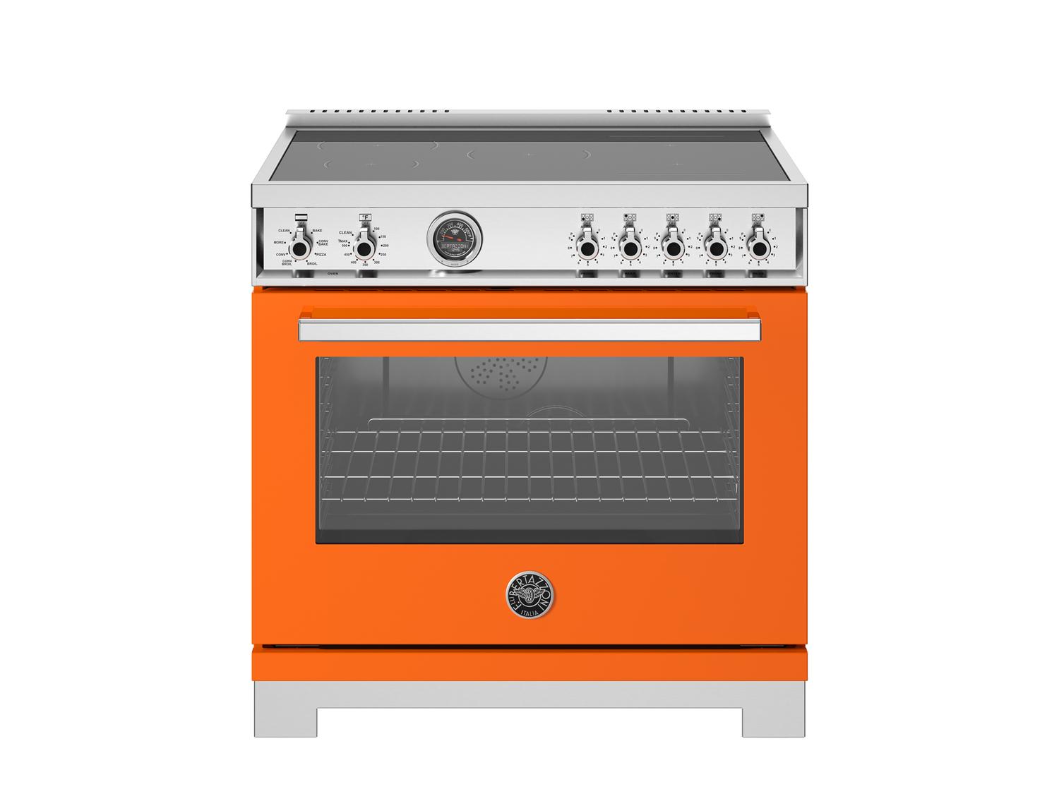 Bertazzoni PRO365ICFEPART 36 Inch Professional Induction Range with 5 Heating Zones & Cast Iron Griddle | Electric Self-Cleaning Oven in Arancio Orange | Perfect for Home Chefs & Modern Kitchens