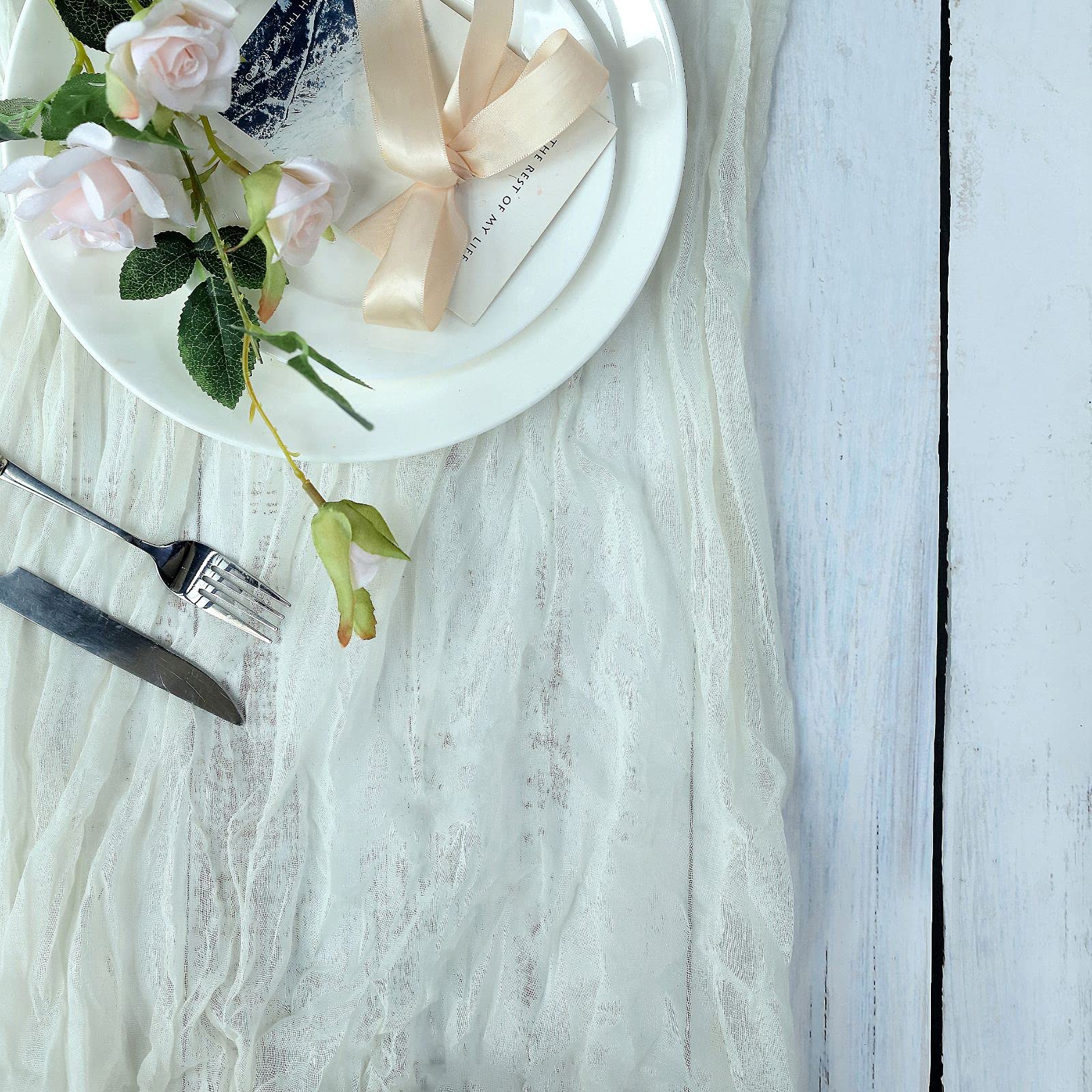 10ft Ivory Cheesecloth Table Runner - Semi-Sheer Gauze Fabric for Weddings, Bridal Showers & Rustic Boho Decor - Perfect for Summer Parties, Dining Table & Event Decorations